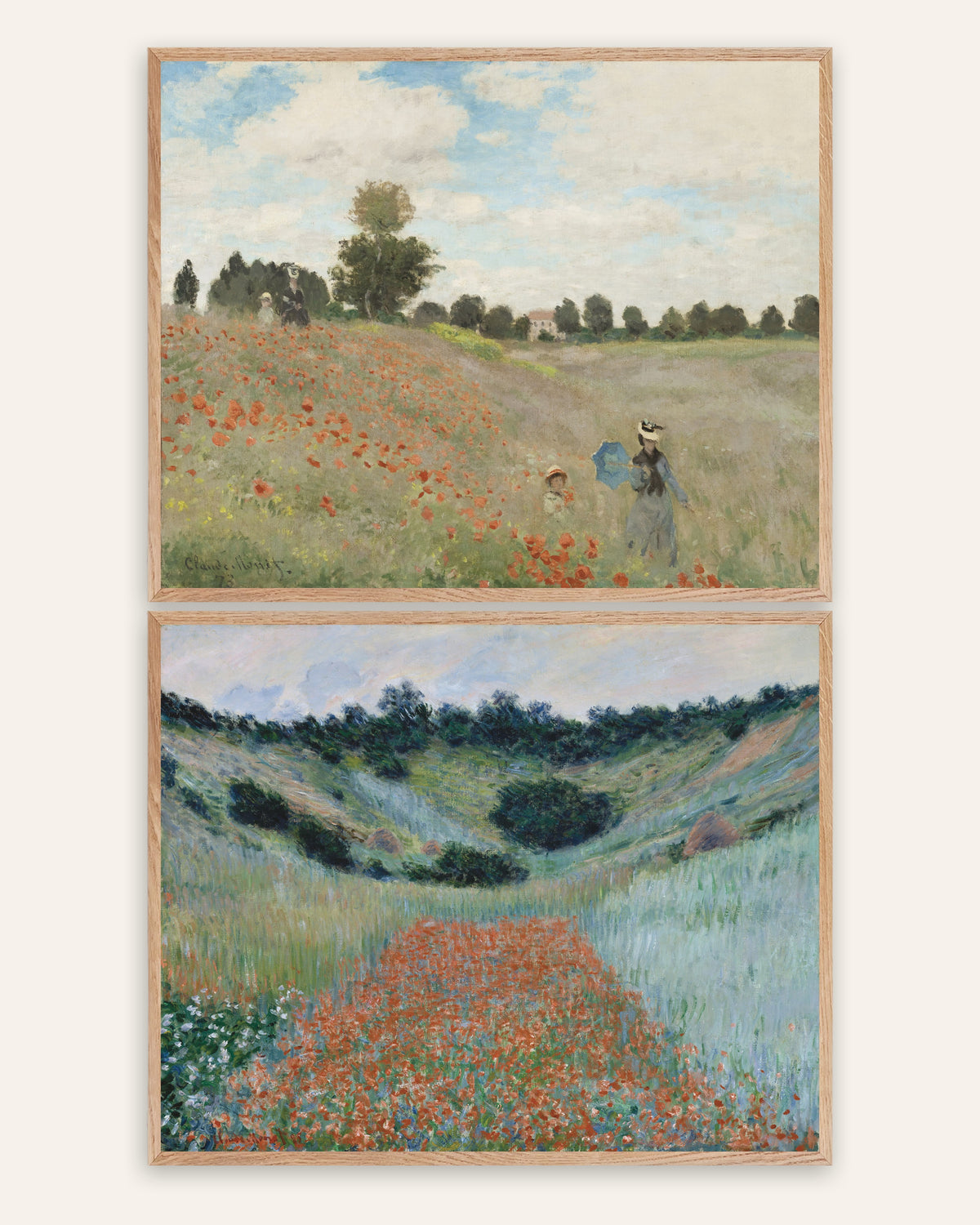 Monet Vallmor posters, set med 2: Argenteuil och Giverny, i ramar av naturek