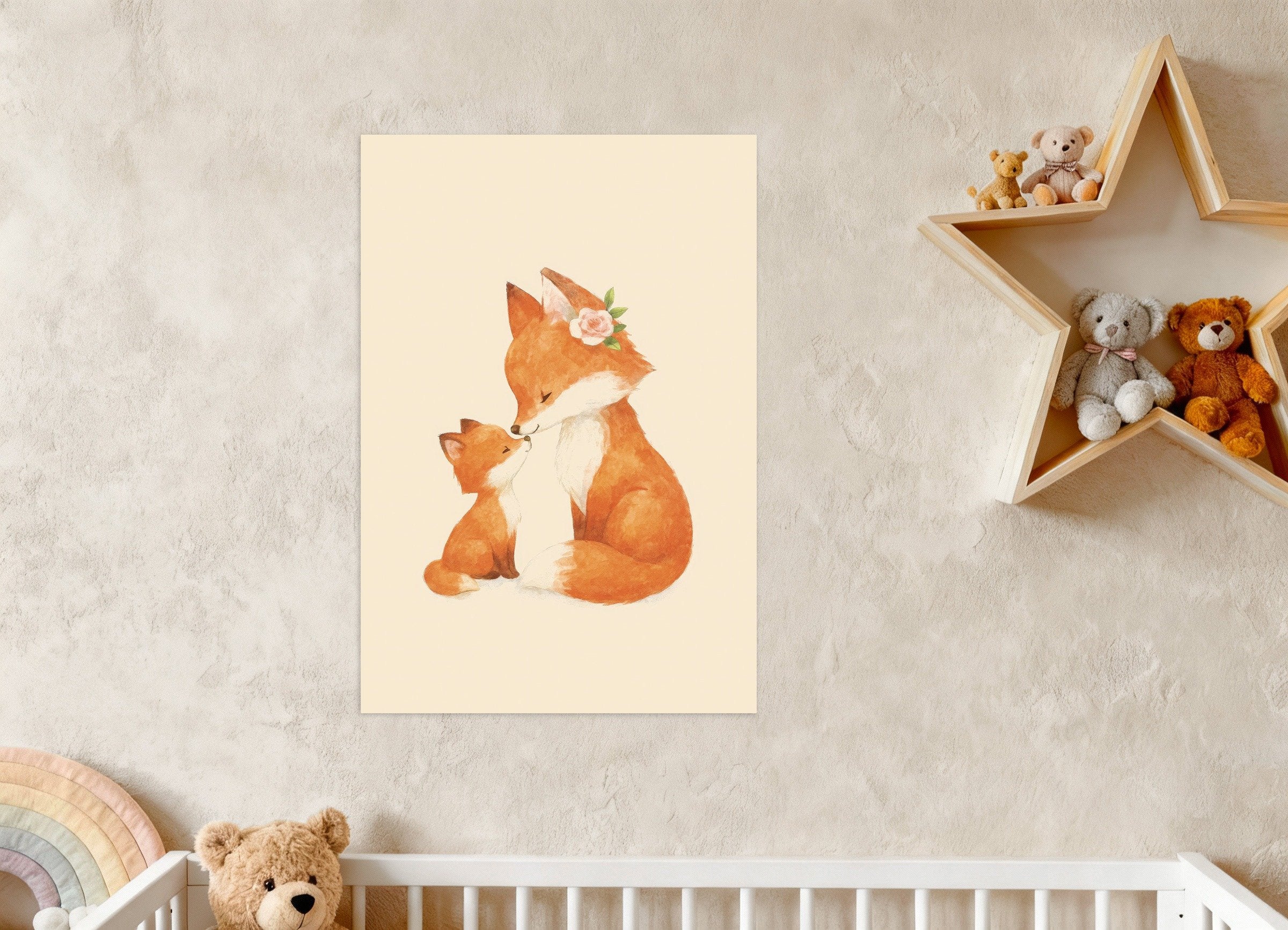Poster of Mother and baby fox art print