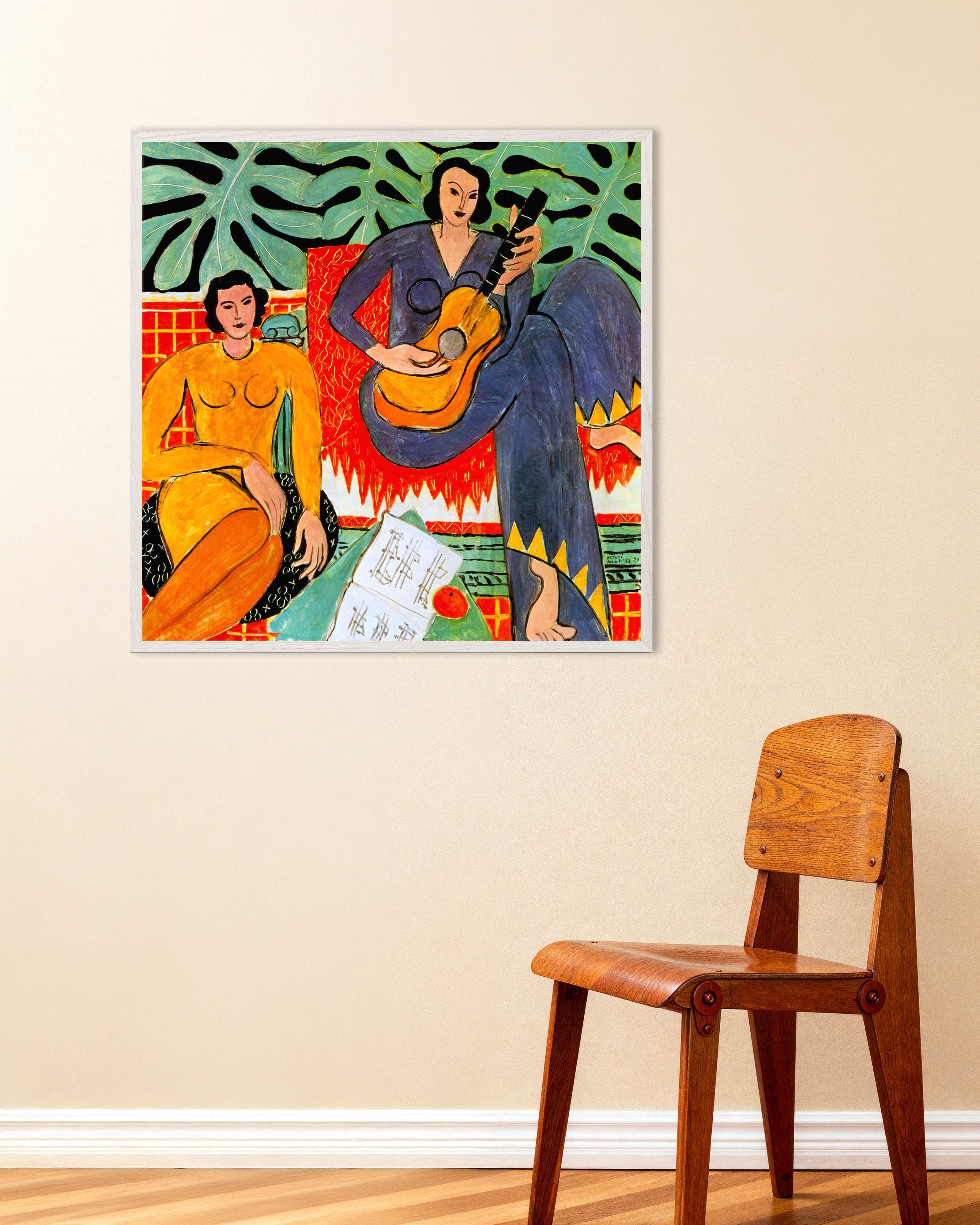 Poster of Music (1939) by Henri Matisse, with white wooden frame