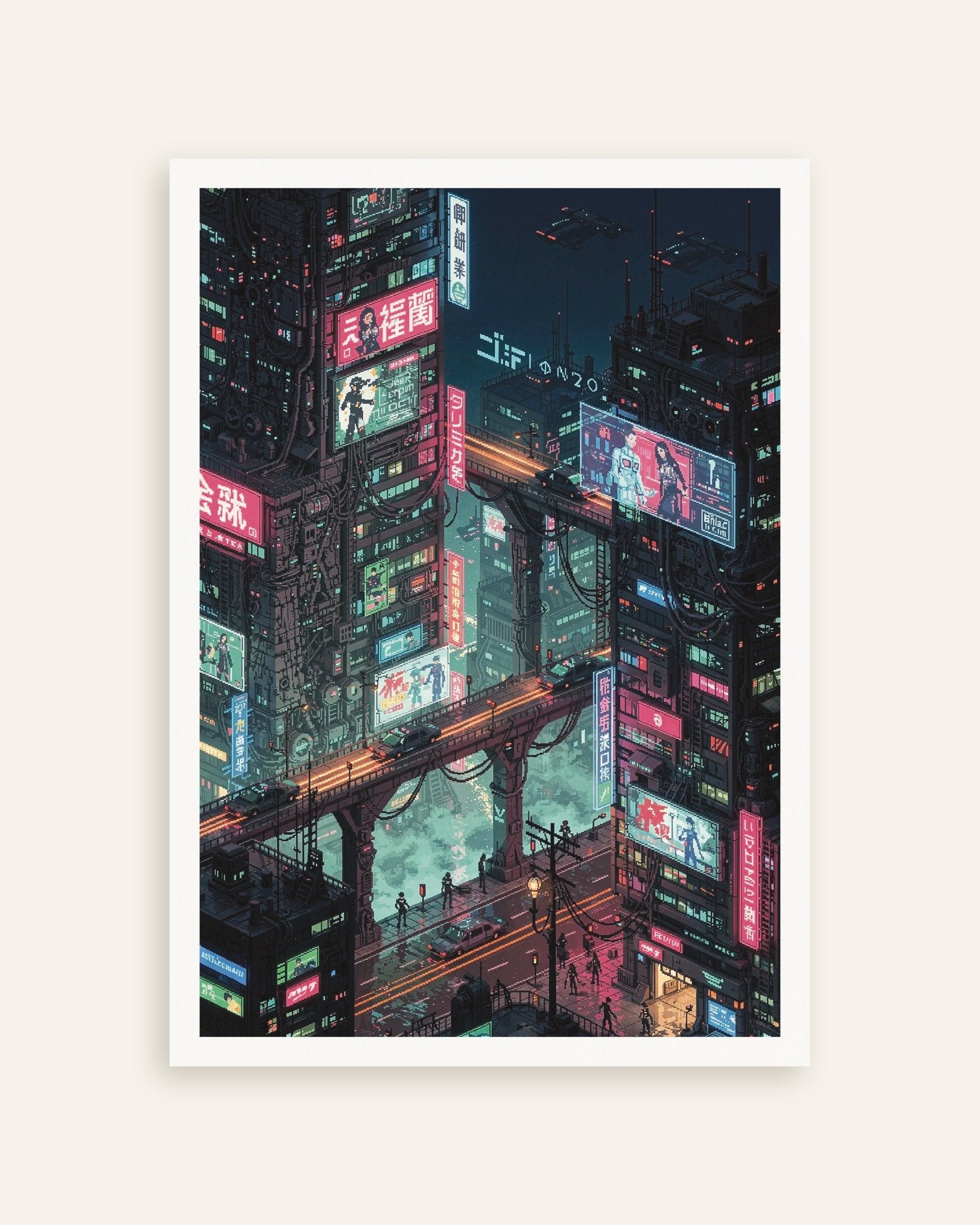 Poster of Neon Overpass - Japanese Cyber City Pixel Art, thumbnail