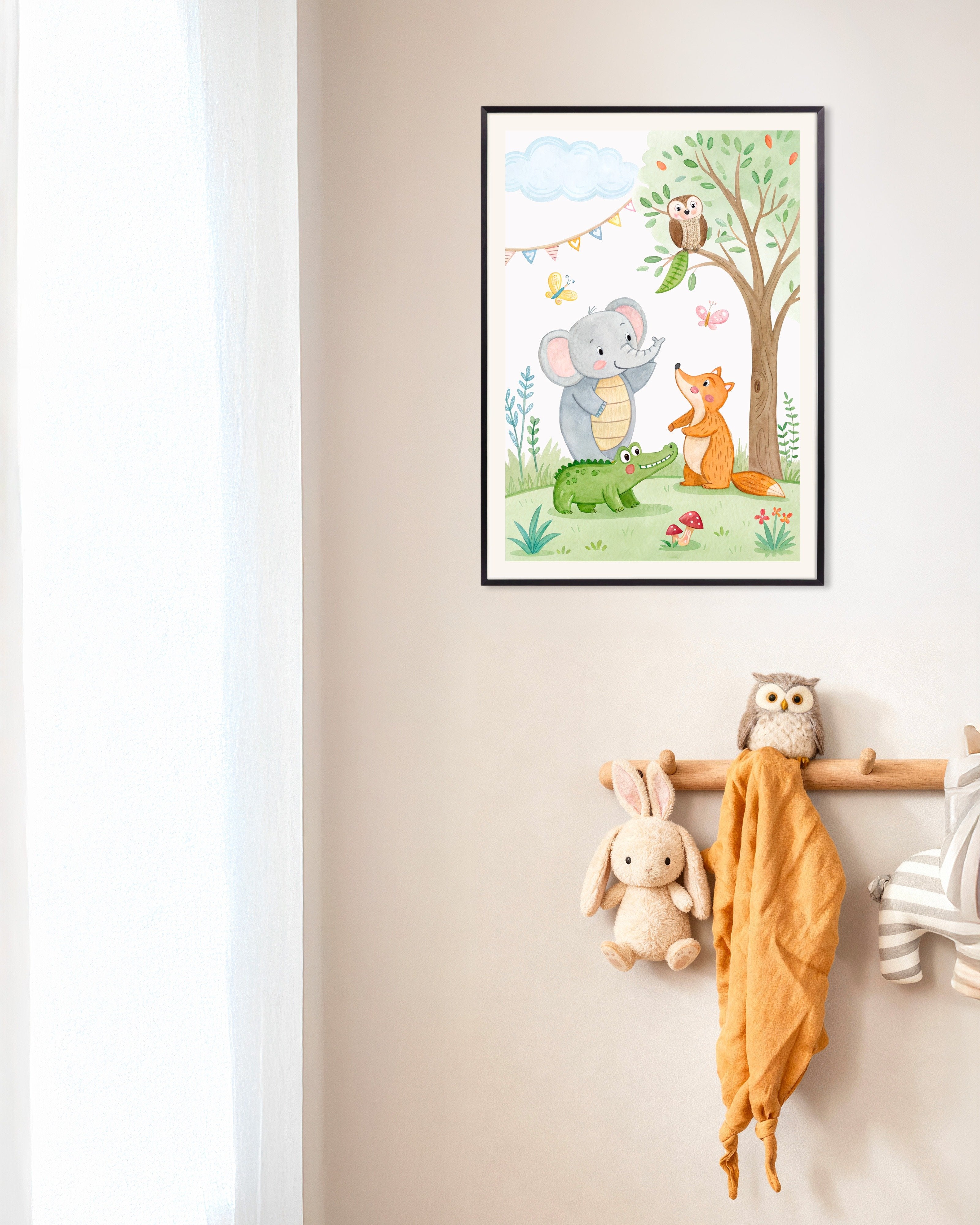 Poster of Nursery Birthday Poster - Wall Art Decor with cute animals, with metal frame