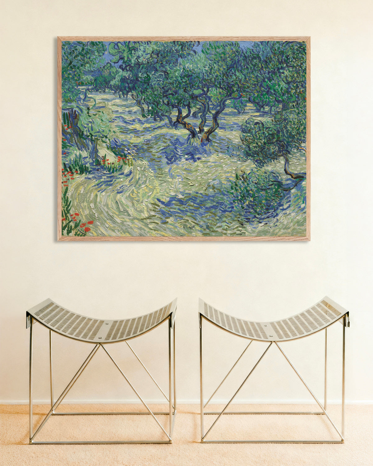 Poster med Olivlund (1889) av Vincent van Gogh, med ram i naturträ