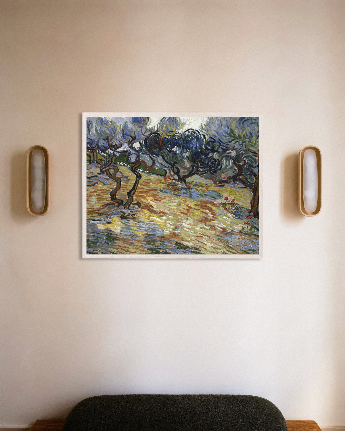 Poster med Olivträd (1889) av Vincent van Gogh, med vit träram