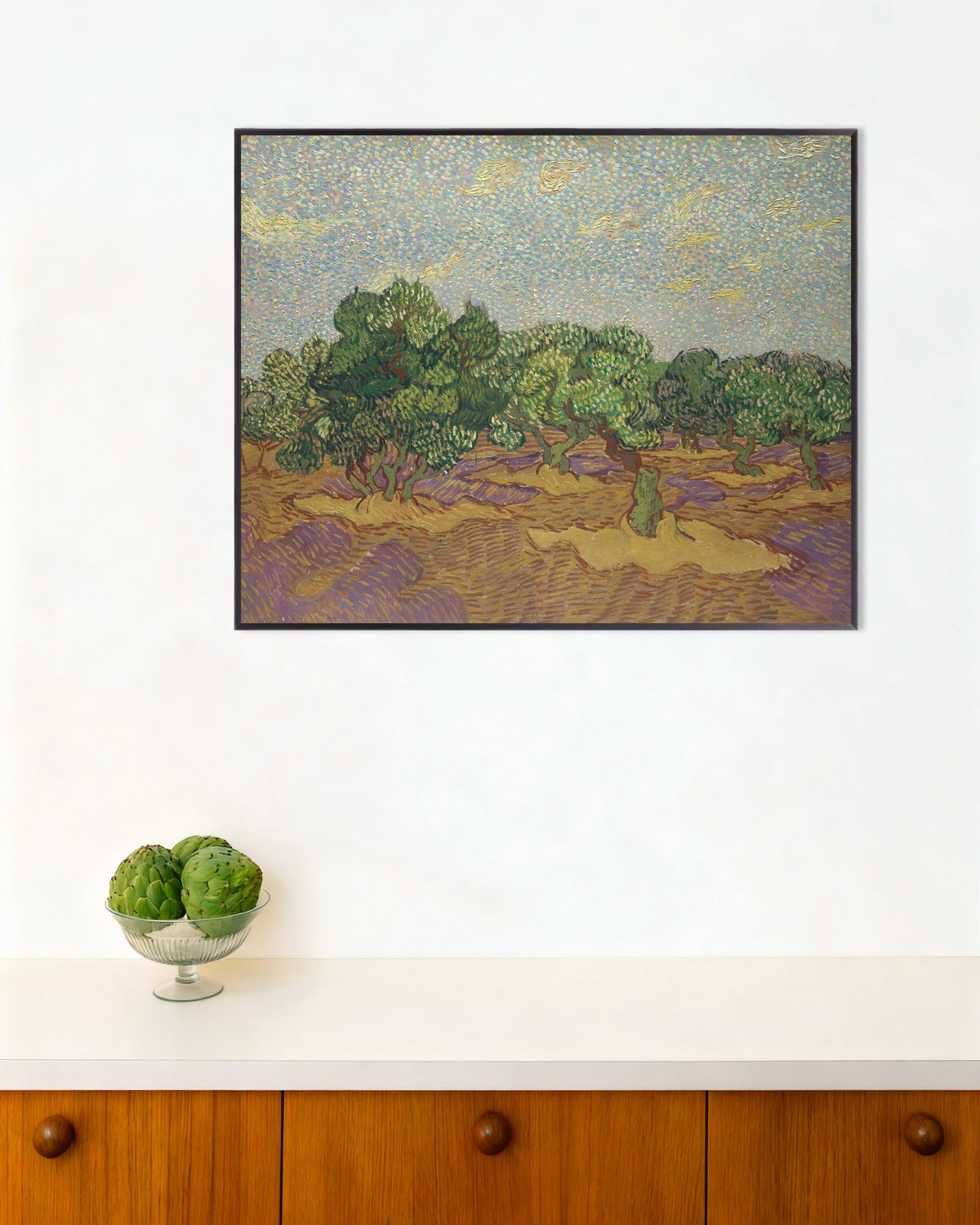 Poster med Olivträd under en blek himmel (1889) av Vincent van Gogh, med metallram