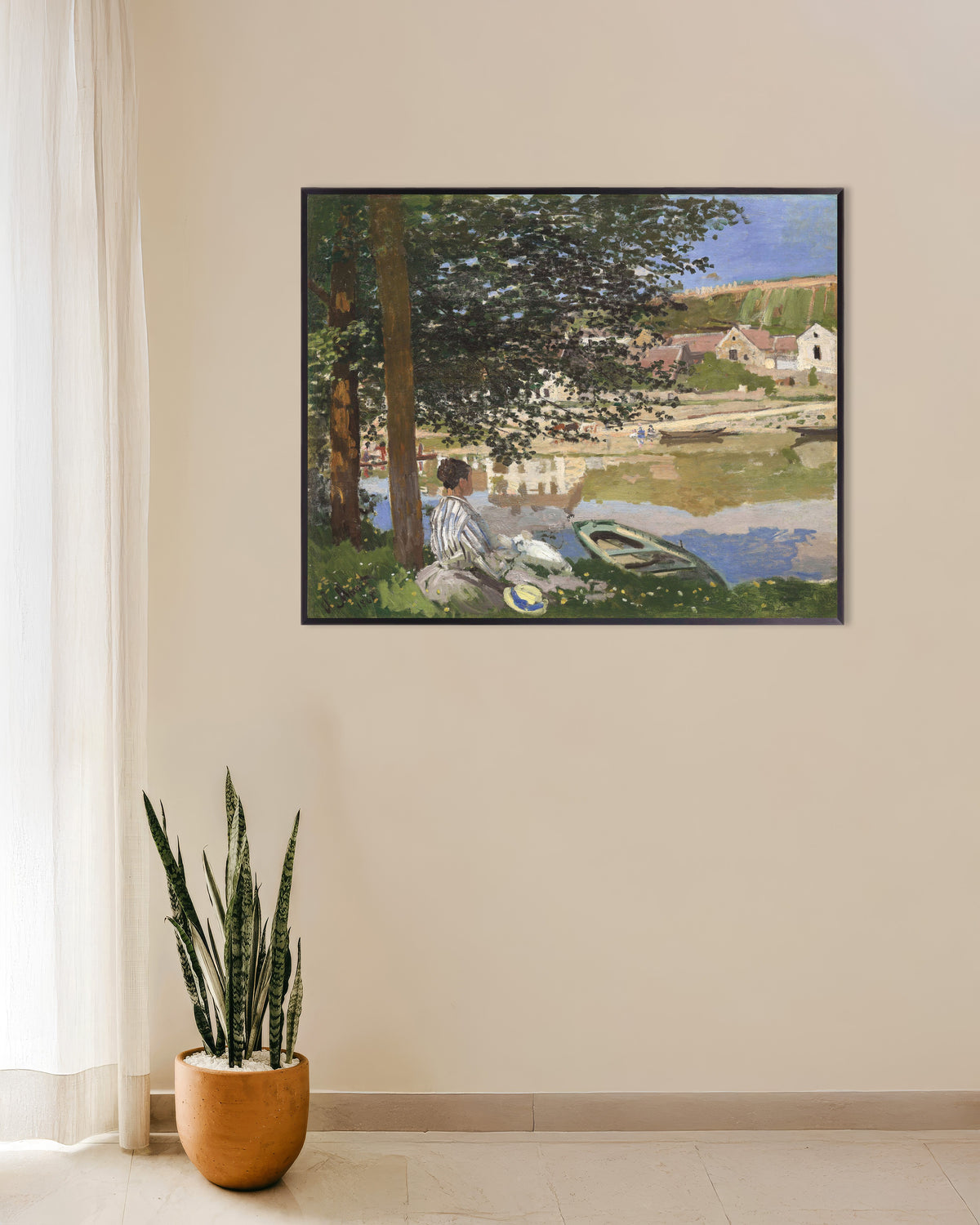 Poster Vid Seines strand, Bennecourt (1868) av Claude Monet med metallram