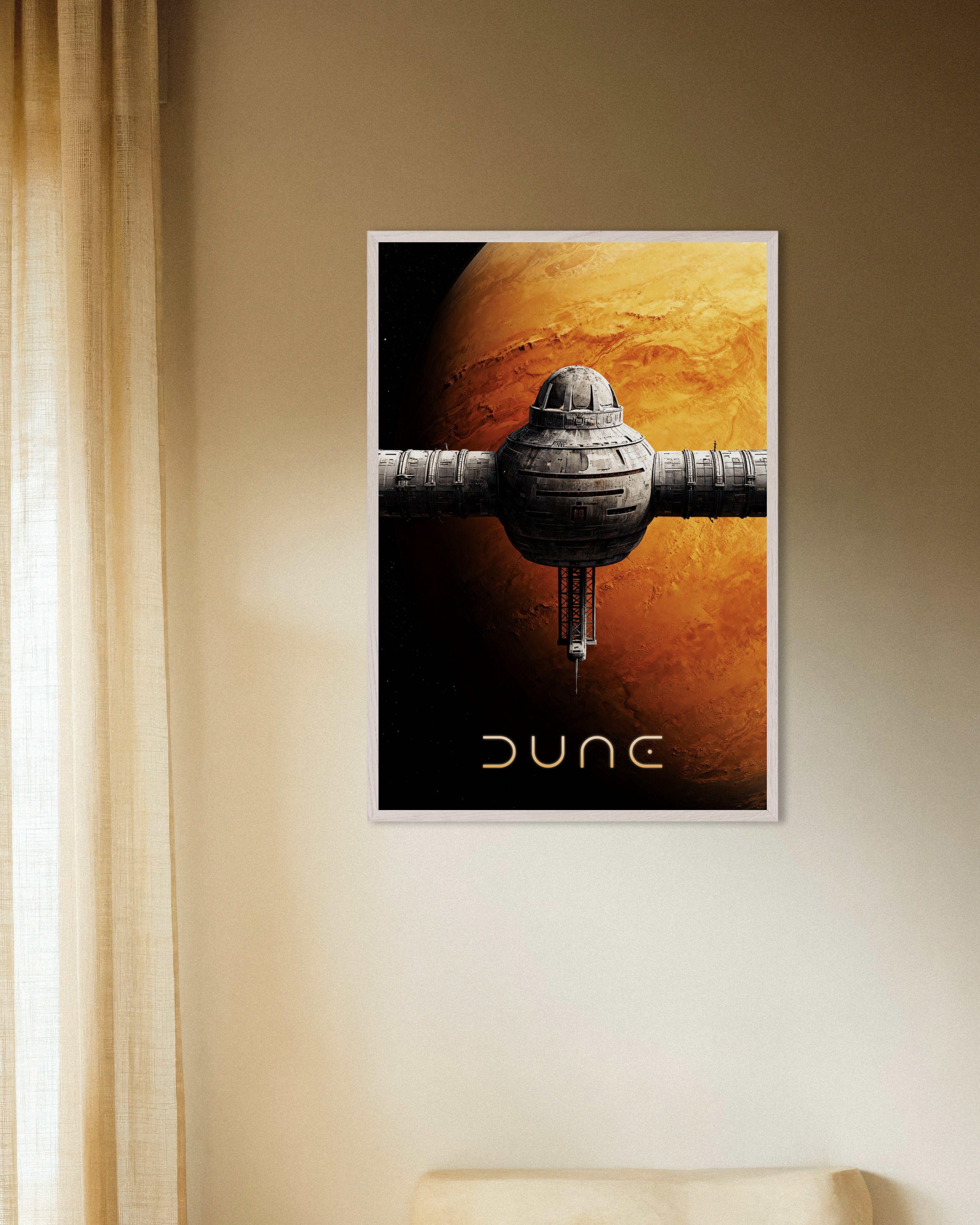 Poster of Orbital Station Poster, Sci-Fi Planet Art Print, with white wooden frame