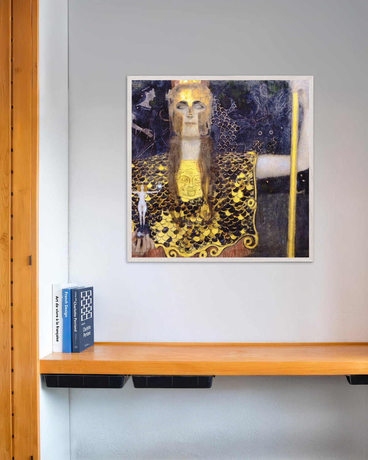 Poster med Pallas Athena (1898) av Gustav Klimt, med vit träram