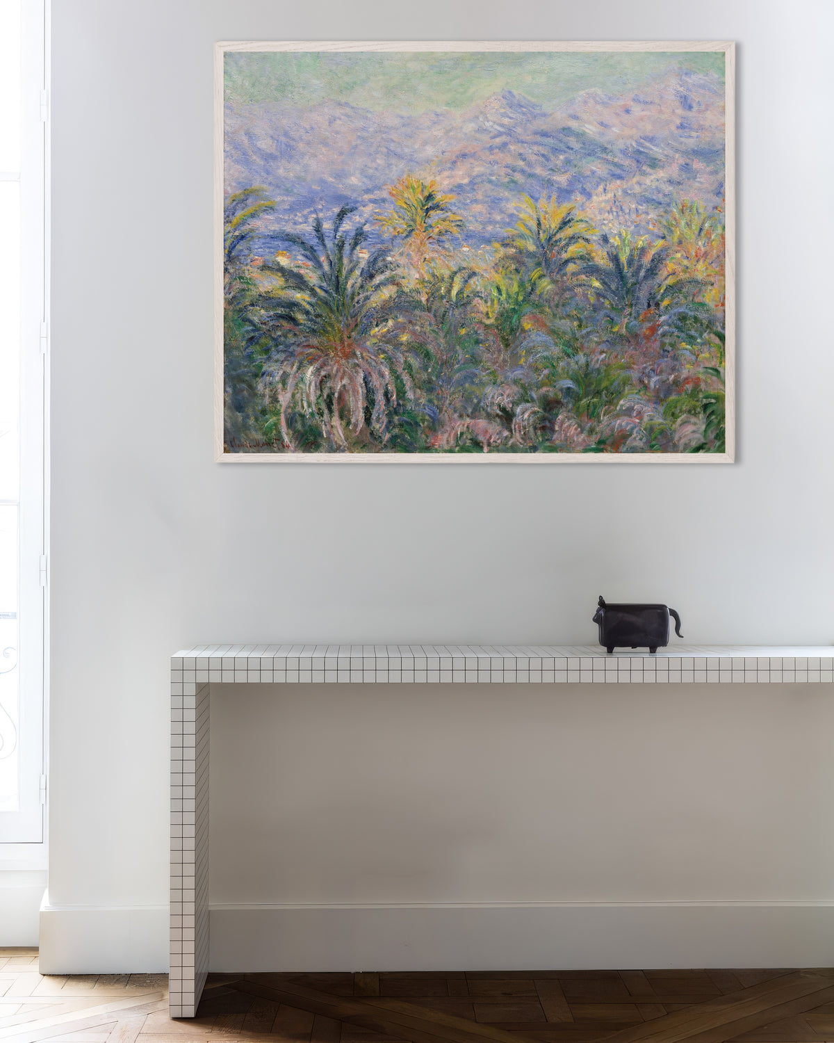 Poster Palmer i Bordighera (1884) av Claude Monet med vit träram