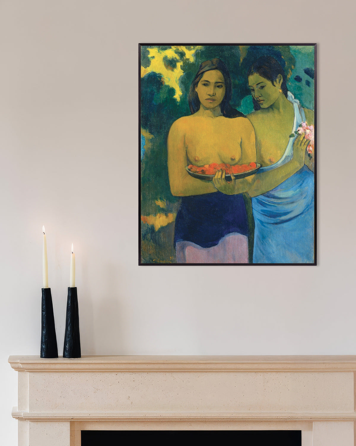 Poster med Paul Gauguin, Två tahitiska kvinnor, med metallram