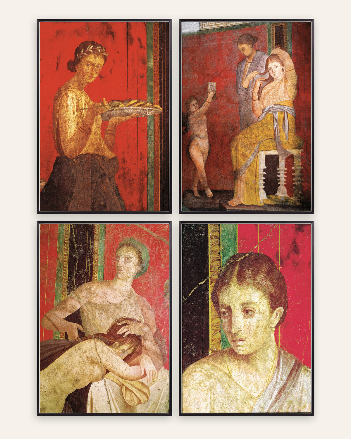 Freskoposters från Pompeji, set med 4: Mysterievillan, i svarta metallramar
