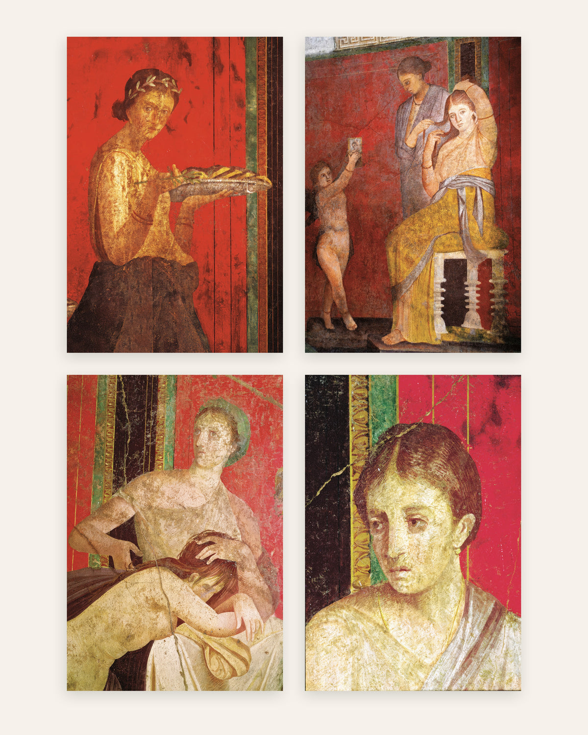 Freskoposters från Pompeji, set med 4: Mysterievillan, utan ram
