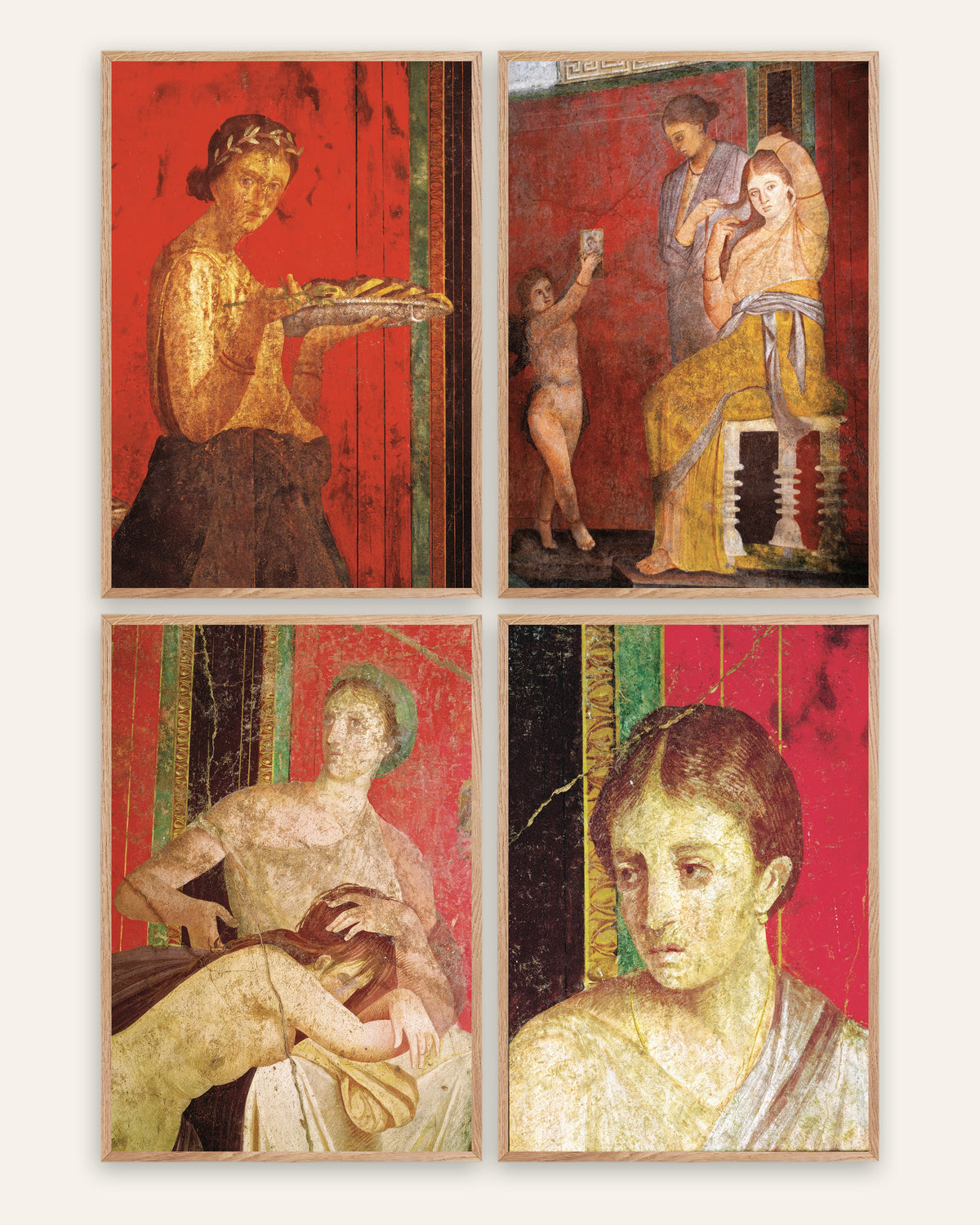 Freskoposters från Pompeji, set med 4: Mysterievillan, i ramar av naturek
