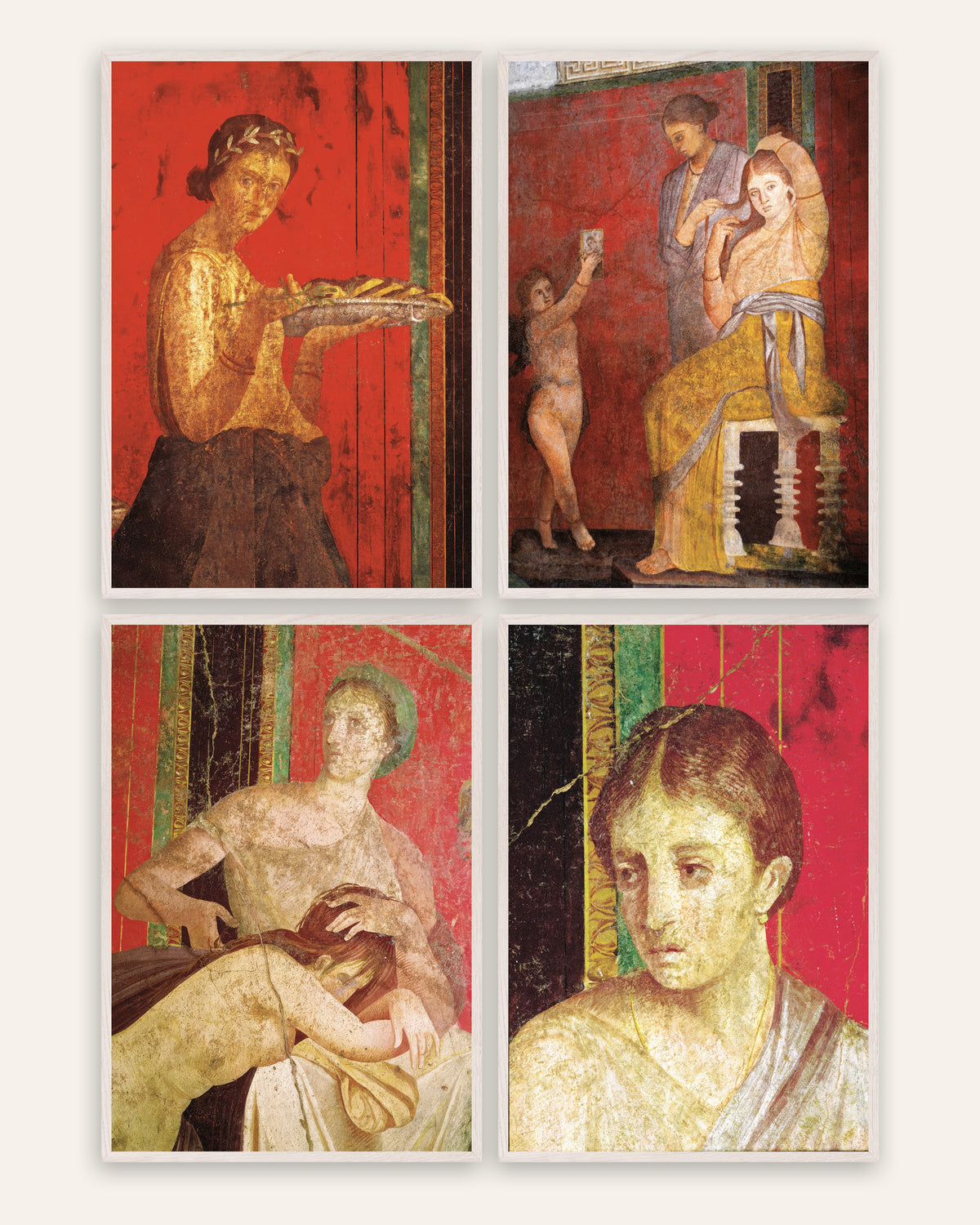 Freskoposters från Pompeji, set med 4: Mysterievillan, i vita ekramar