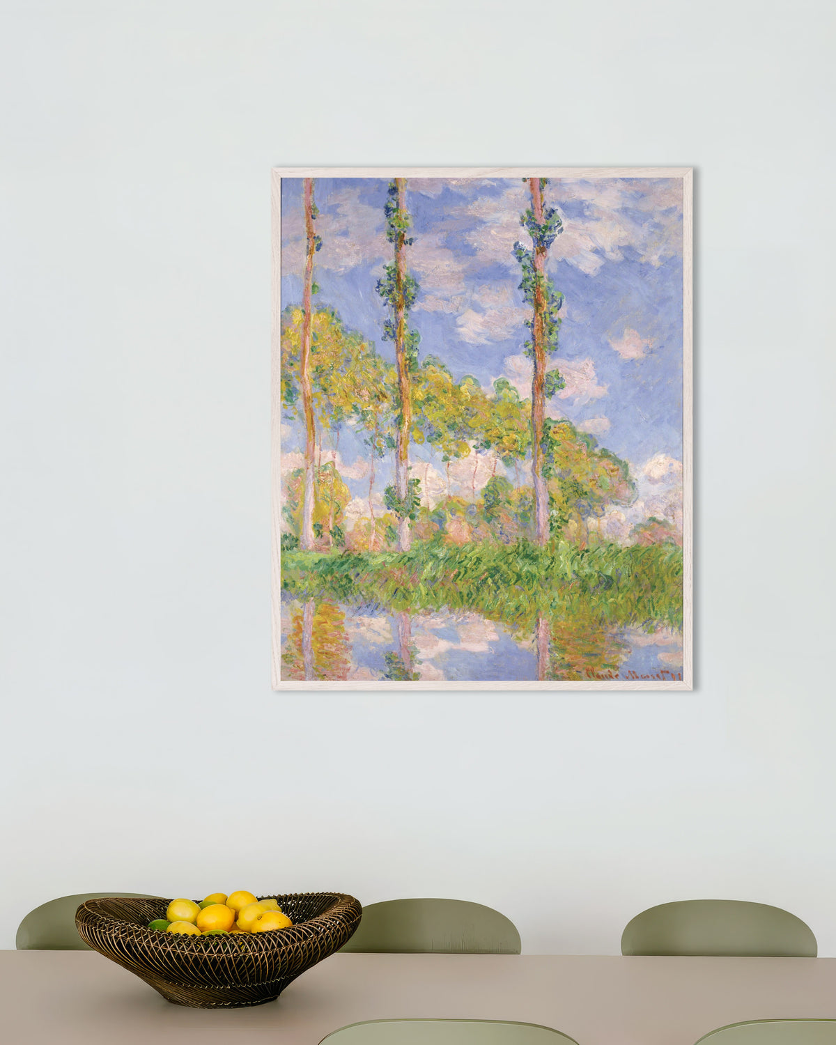 Poster Popplar i solen (1891) av Claude Monet med vit träram