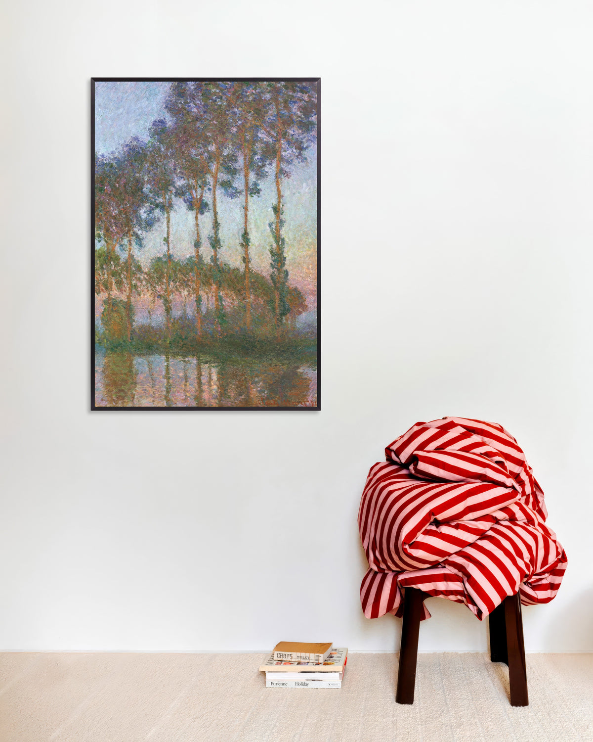 Poster Popplar vid Eptes strand, skymning (1891) av Claude Monet med metallram