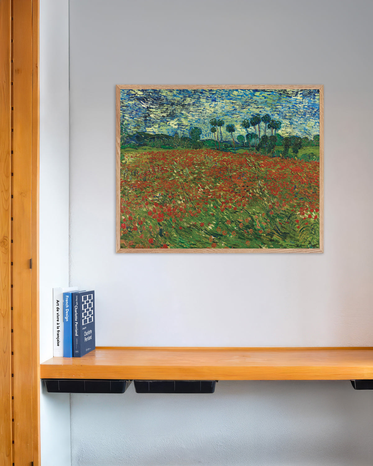 Poster av Vallmofält (1890) av Vincent van Gogh, med ram av naturträ