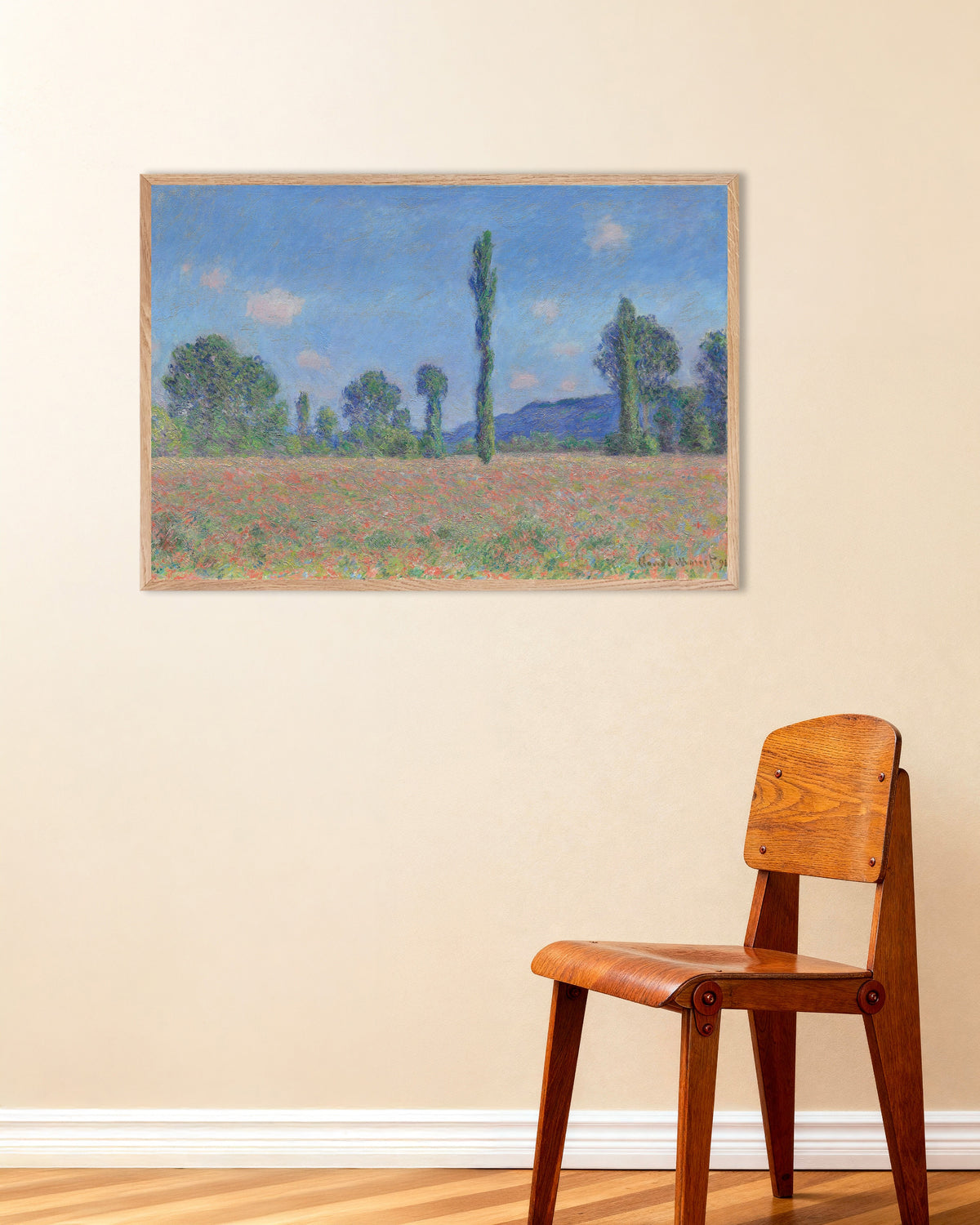 Poster Vallmofält, Giverny (1890) av Claude Monet med ram i naturträ