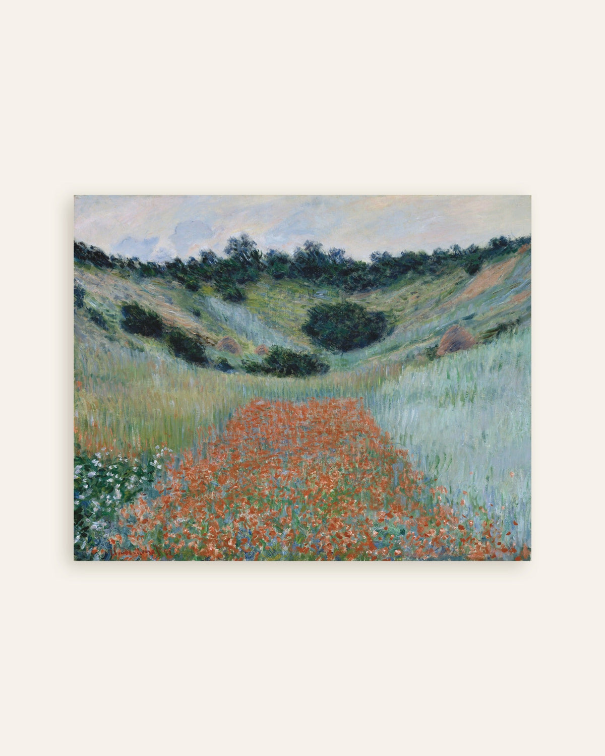 Poster Vallmofält i en sänka nära Giverny (1885) av Claude Monet, miniatyr