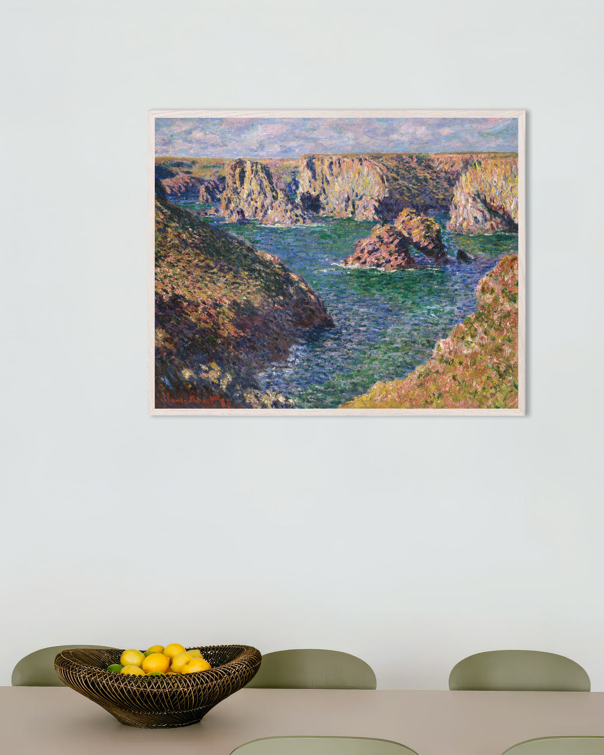 Poster Port-Domois, Belle-Île (1887) av Claude Monet med vit träram