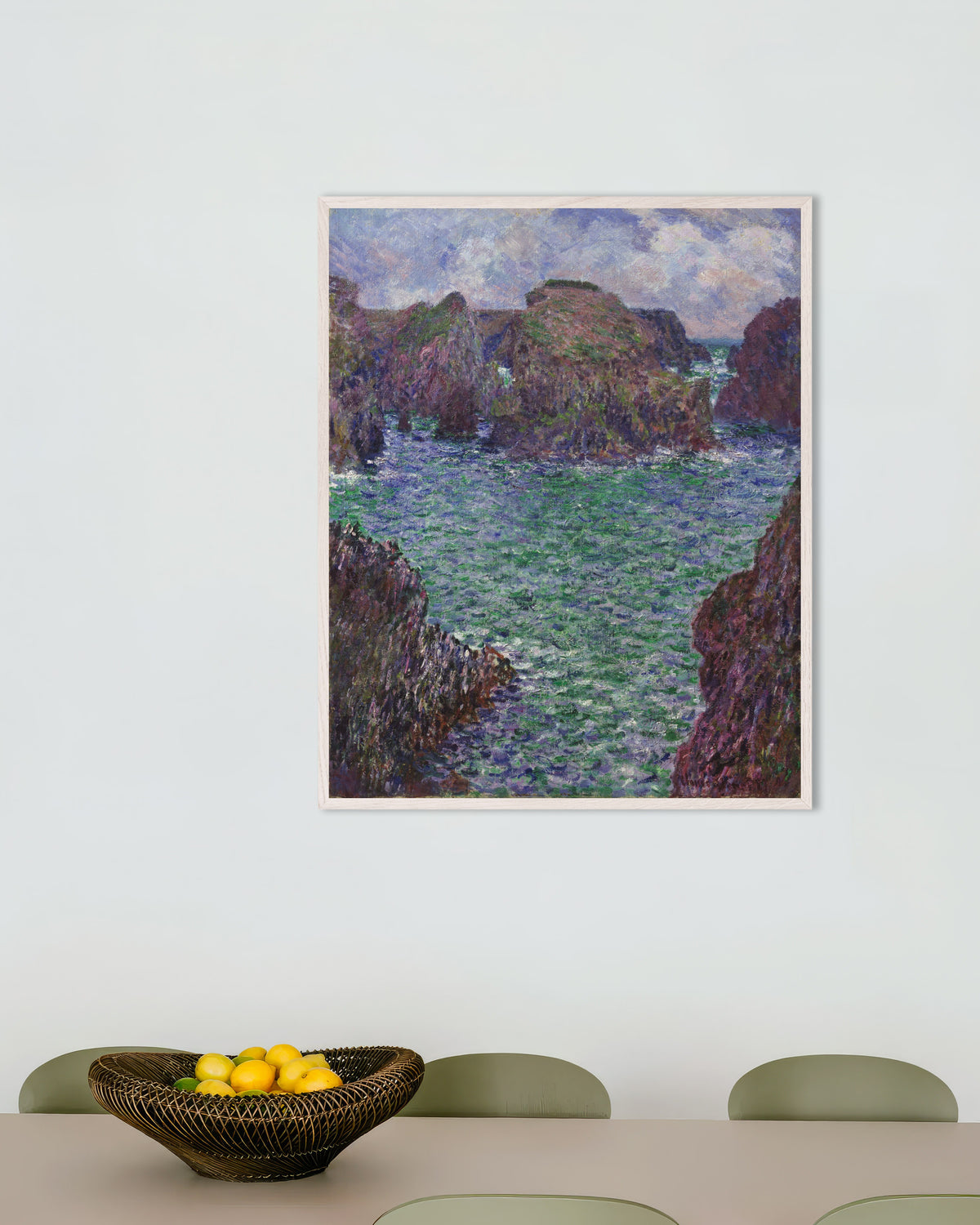 Poster Port-Goulphar, Belle-Île (1887) av Claude Monet med vit träram