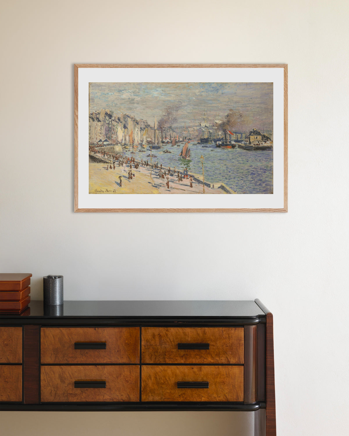 Poster Hamnen i Le Havre (1874) av Claude Monet med ram i naturträ