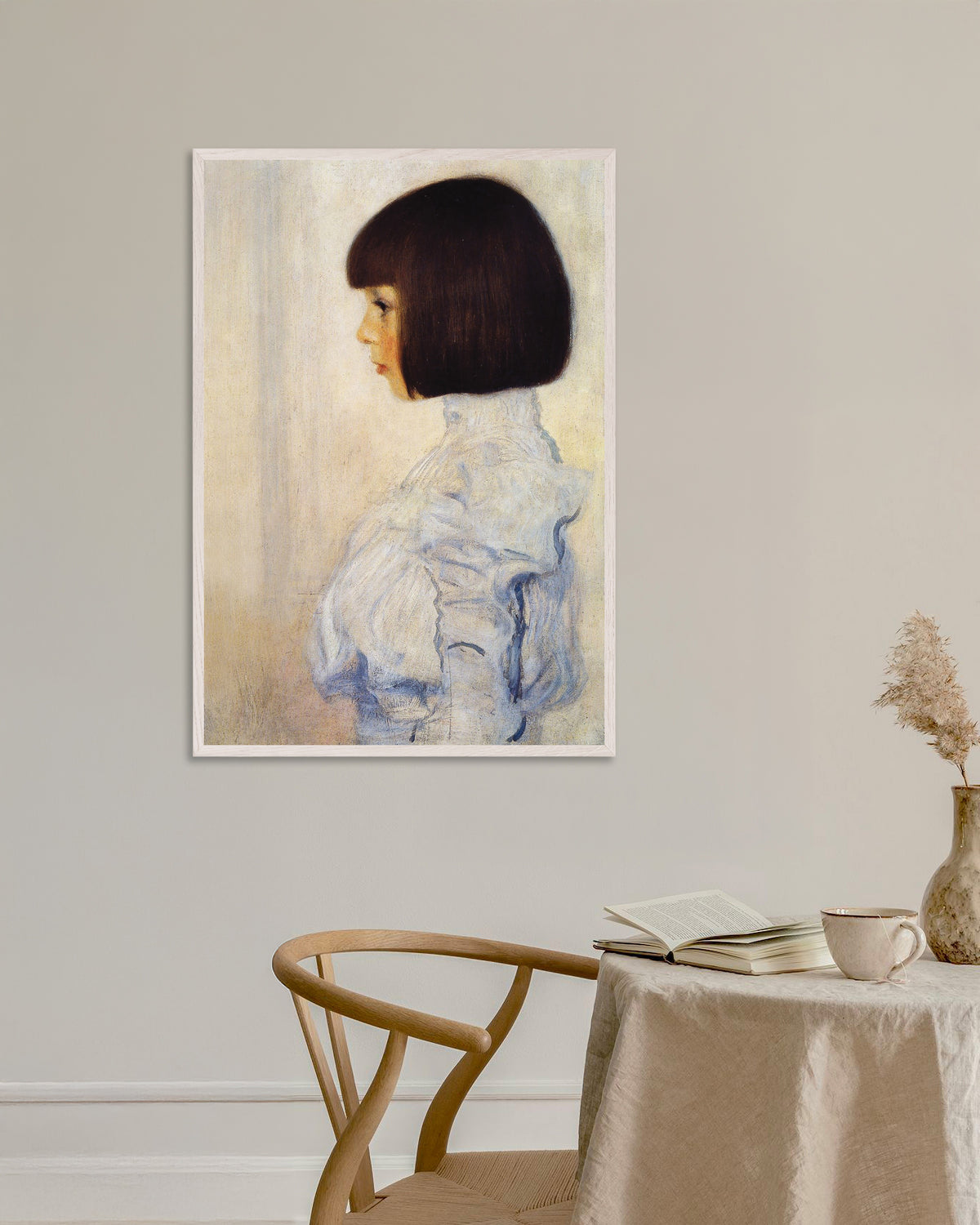 Poster Porträtt av Helene Klimt (1898) av Gustav Klimt med vit träram
