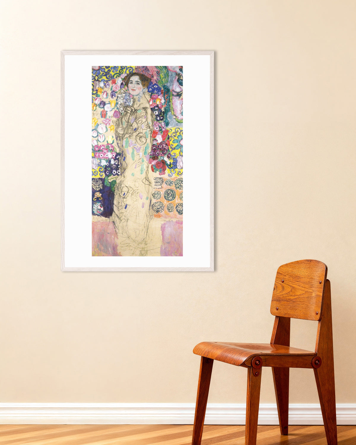 Poster Porträtt av Maria Munk (1917–1918) av Gustav Klimt med vit träram