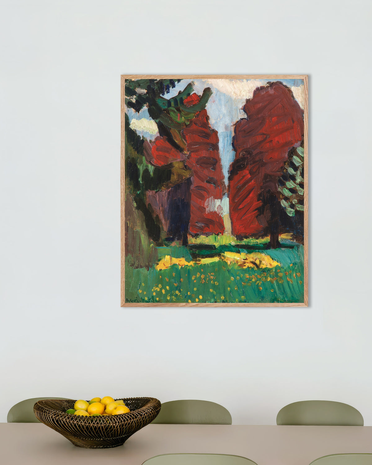 Poster med Purpurfärgade bokar (1901) av Henri Matisse, med ram av naturfärgat trä