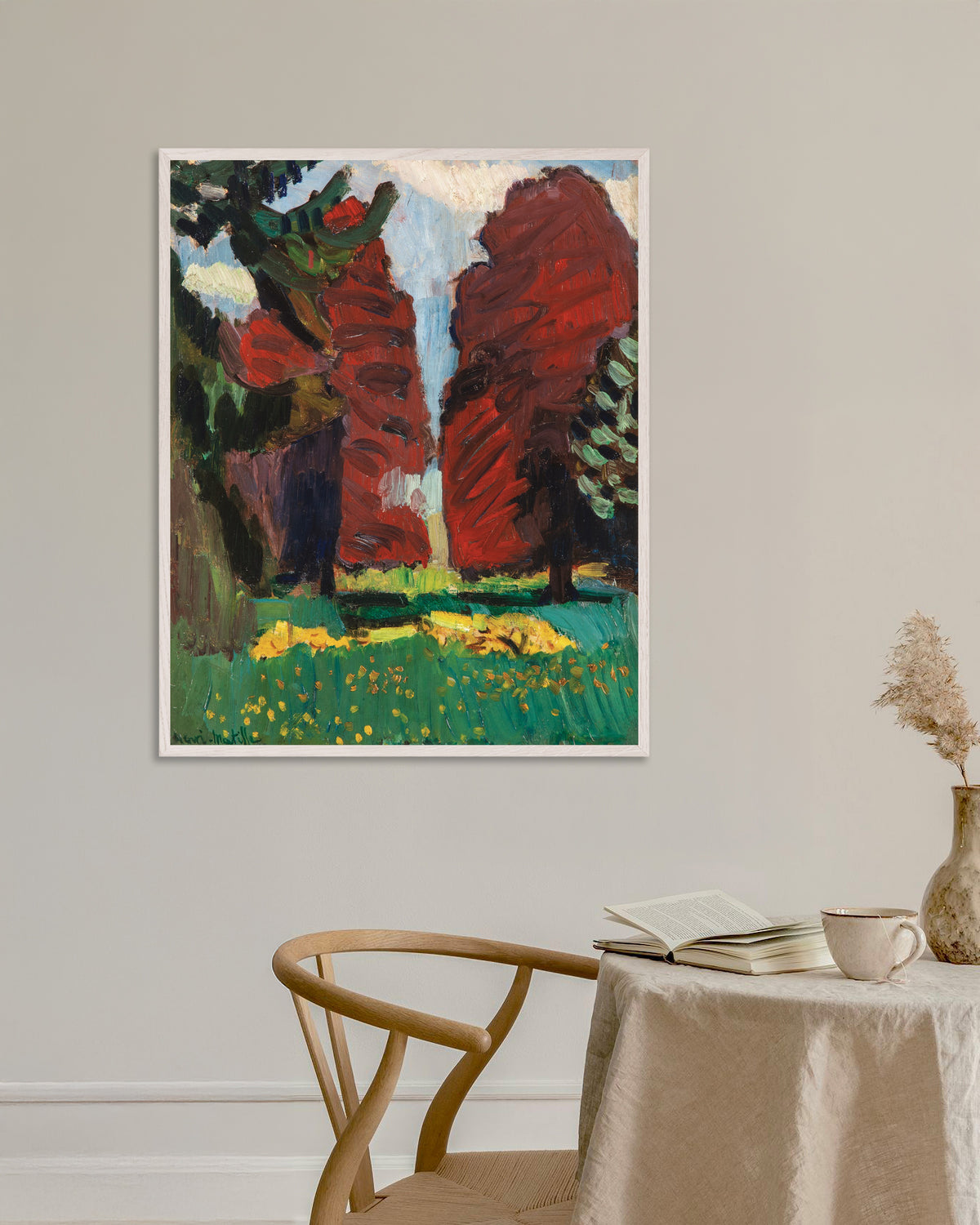 Poster med Purpurfärgade bokar (1901) av Henri Matisse, med vit träram