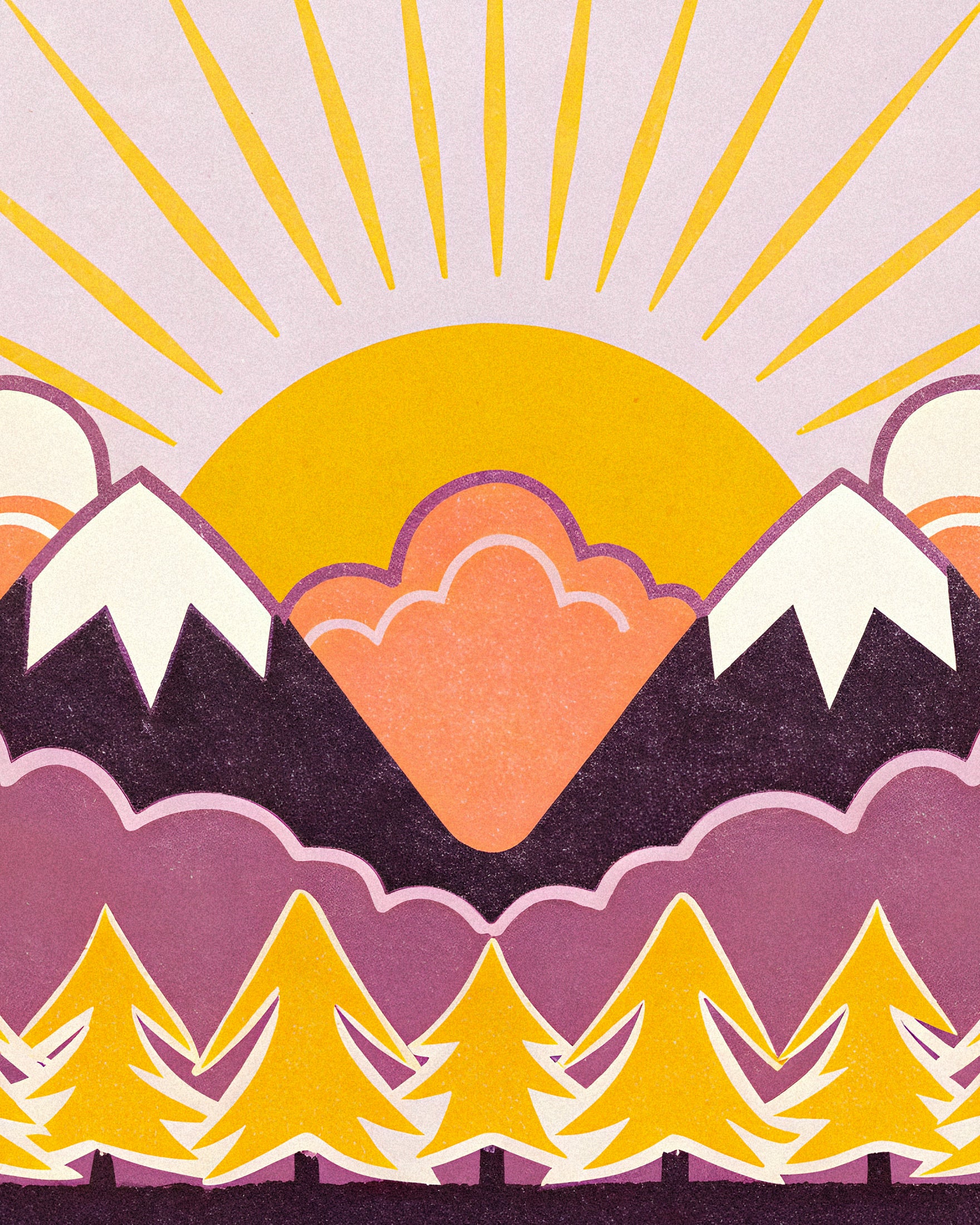 Les Pyrénées – Solnedgång Berg Grafisk Konsttryck Poster