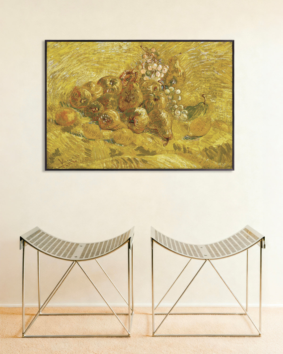 Poster med Kvitten, citroner, päron och vindruvor (1887) av Vincent van Gogh, med metallram