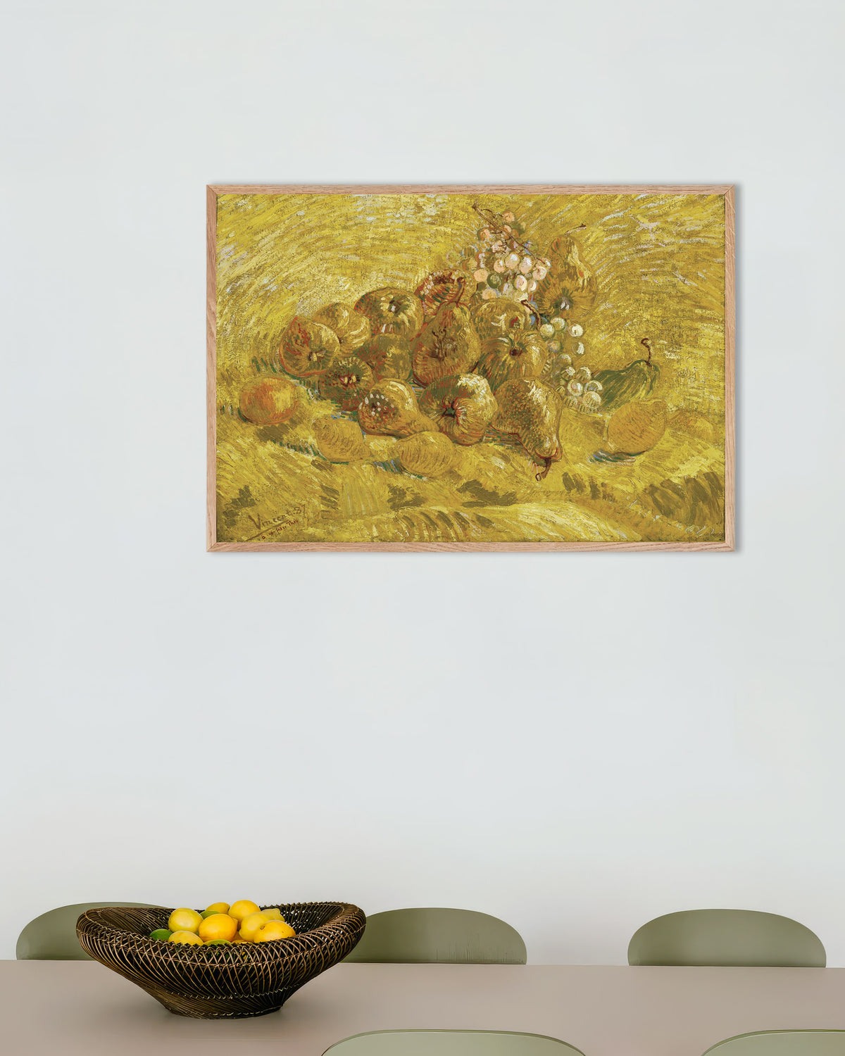Poster med Kvitten, citroner, päron och vindruvor (1887) av Vincent van Gogh, med träram i naturträ