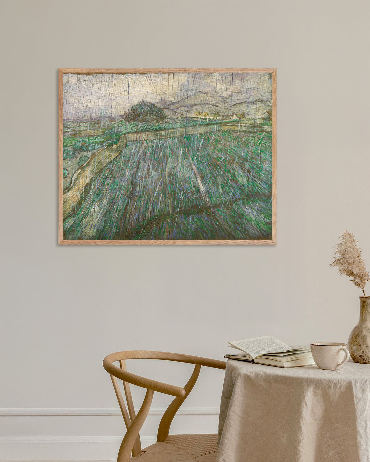 Poster av Regn (1889) av Vincent van Gogh, med ram i naturträ