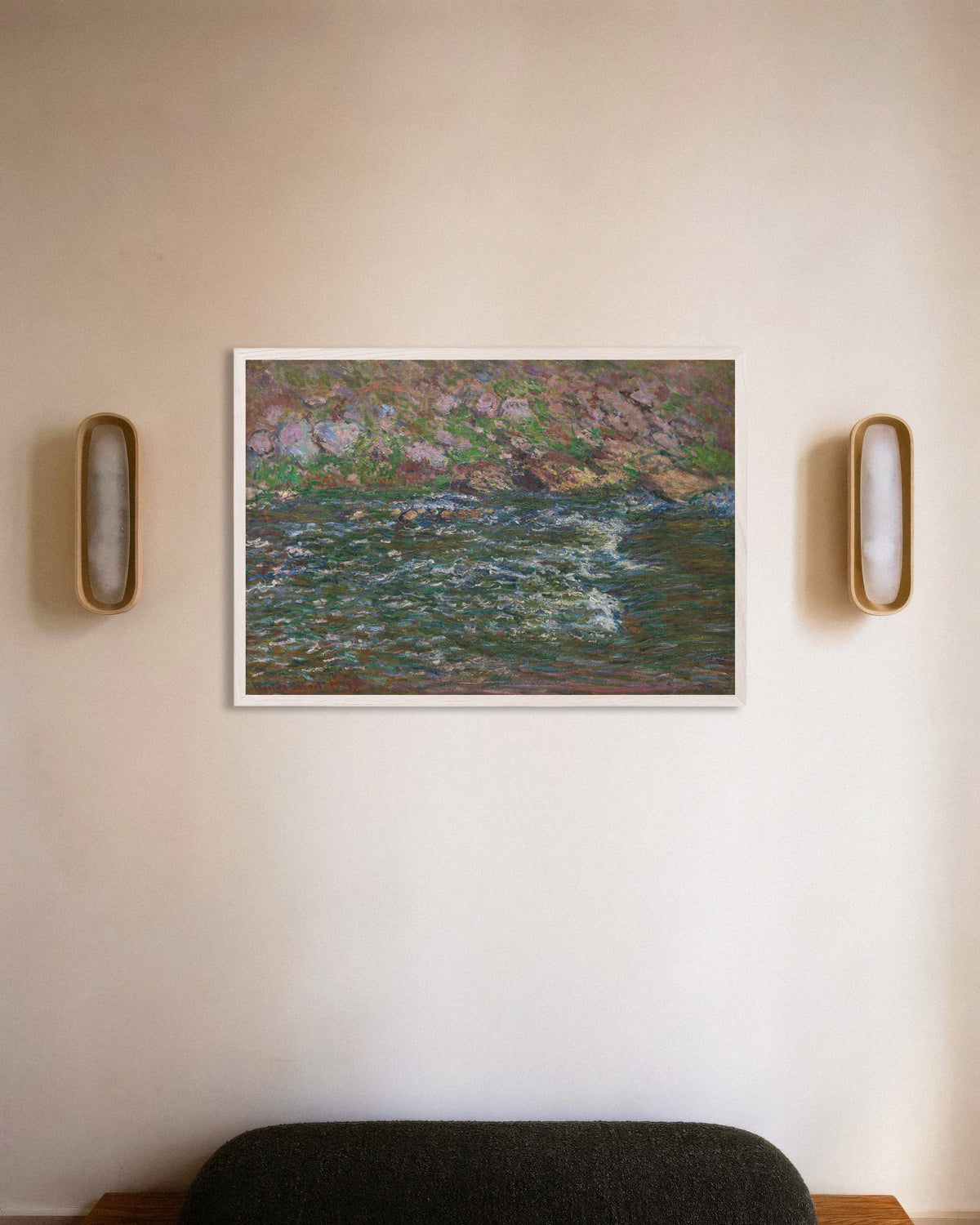Poster Forsar i Petite Creuse vid Fresselines (1889) av Claude Monet med vit träram