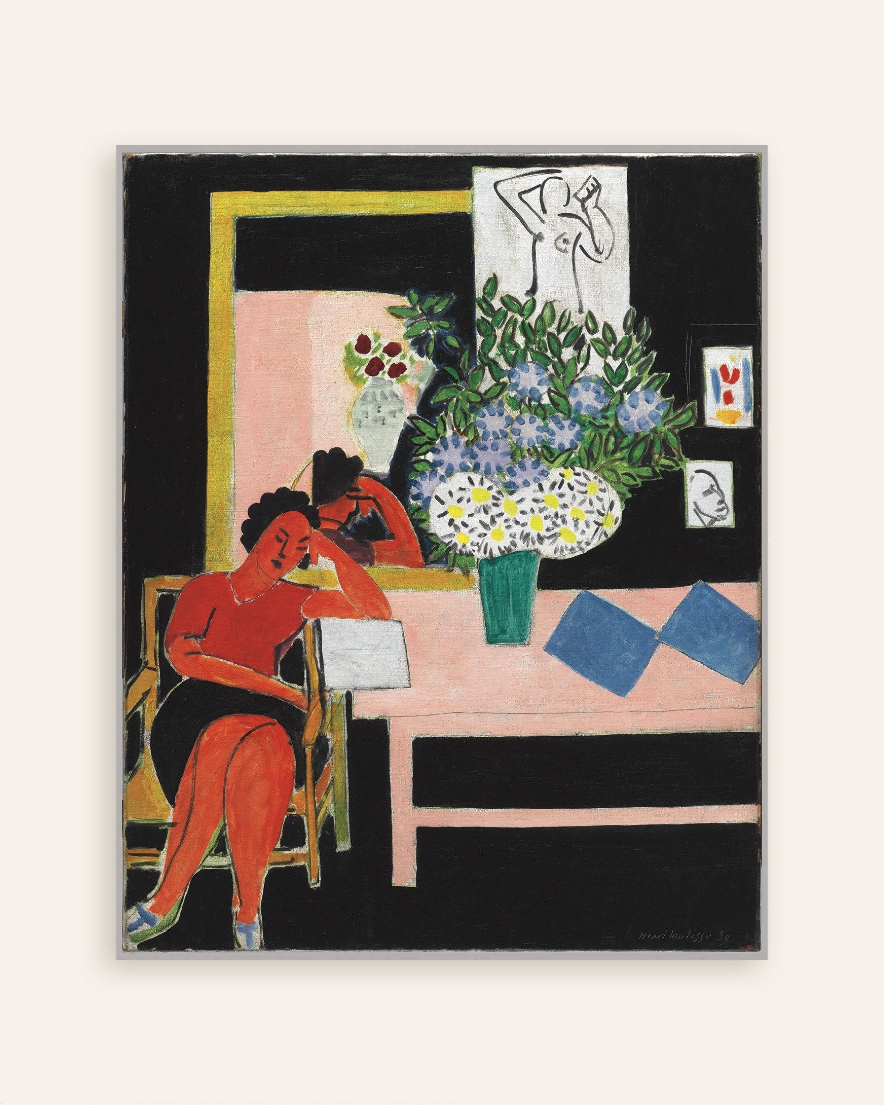 Poster of Reader on a Black Background (Liseuse sur fond noir) by Henri Matisse, thumbnail