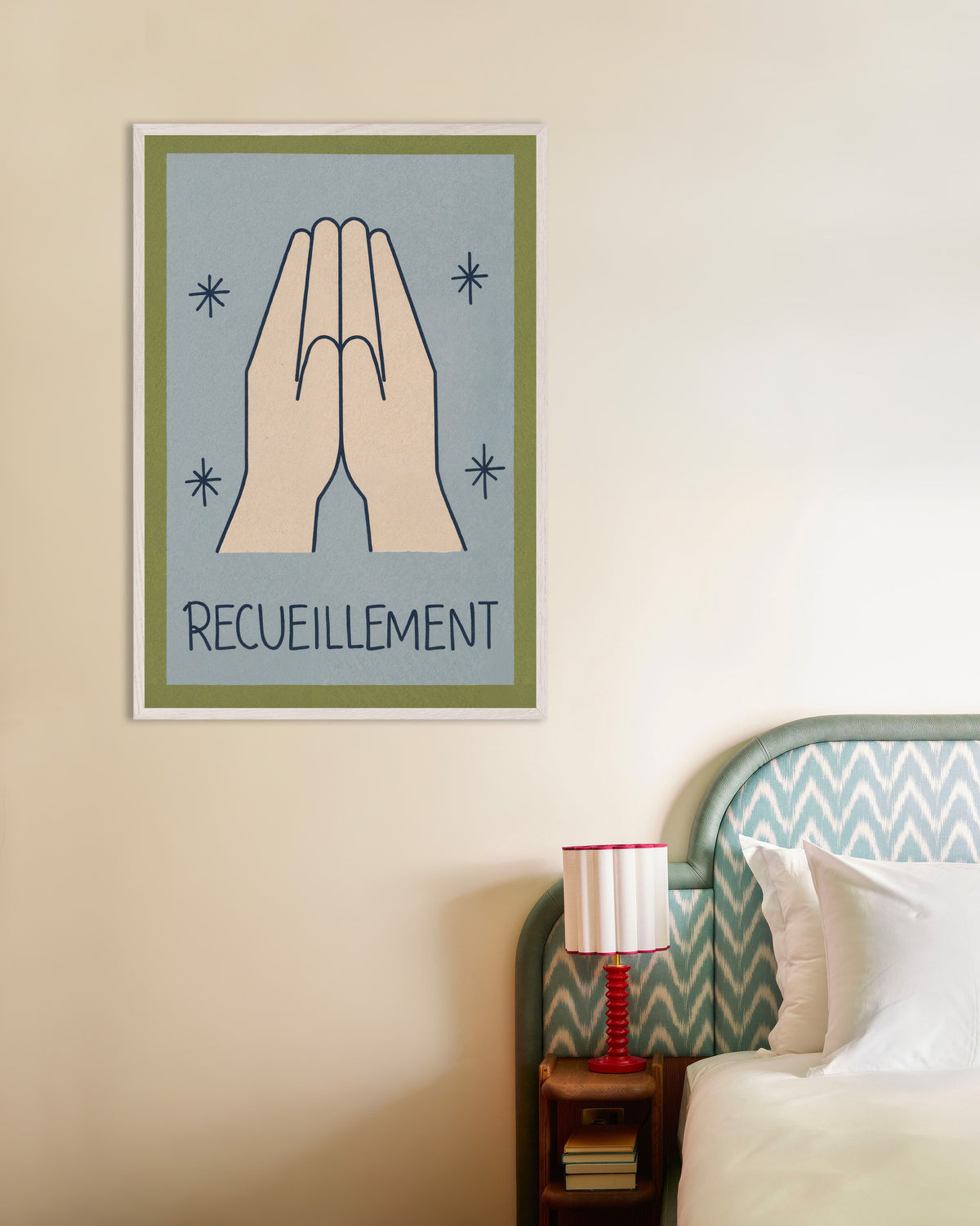 Recueillement – poster med minimalistisk linjekonst, med vit träram