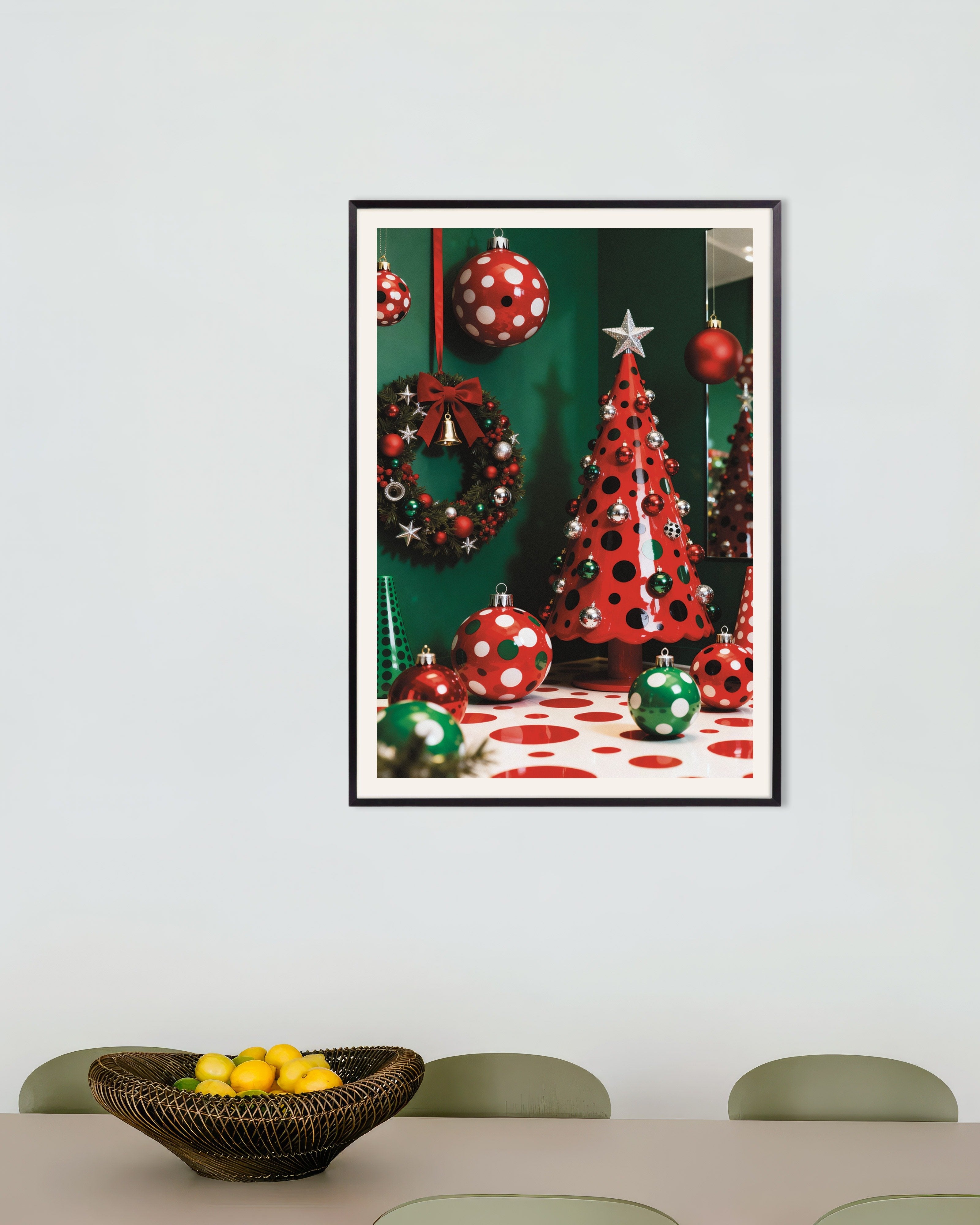 Poster of Red and green Christmas decor poster, with metal frame