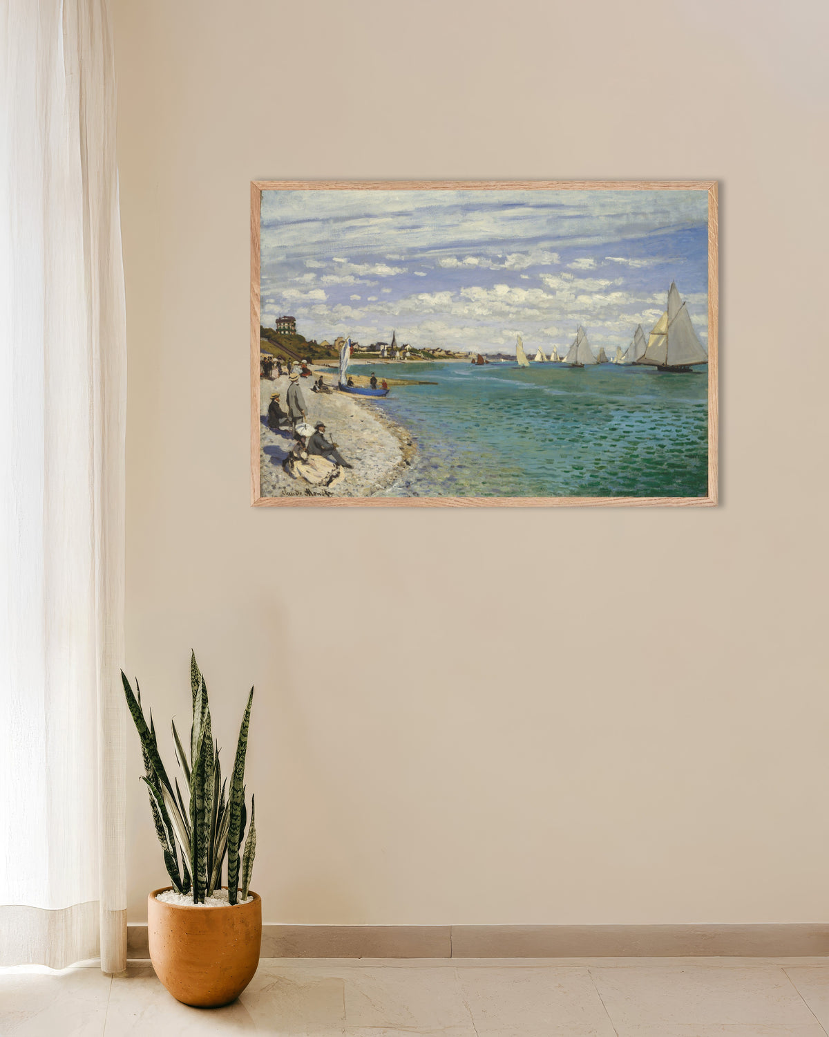 Poster Kappsegling vid Sainte-Adresse (1867) av Claude Monet med ram i naturträ
