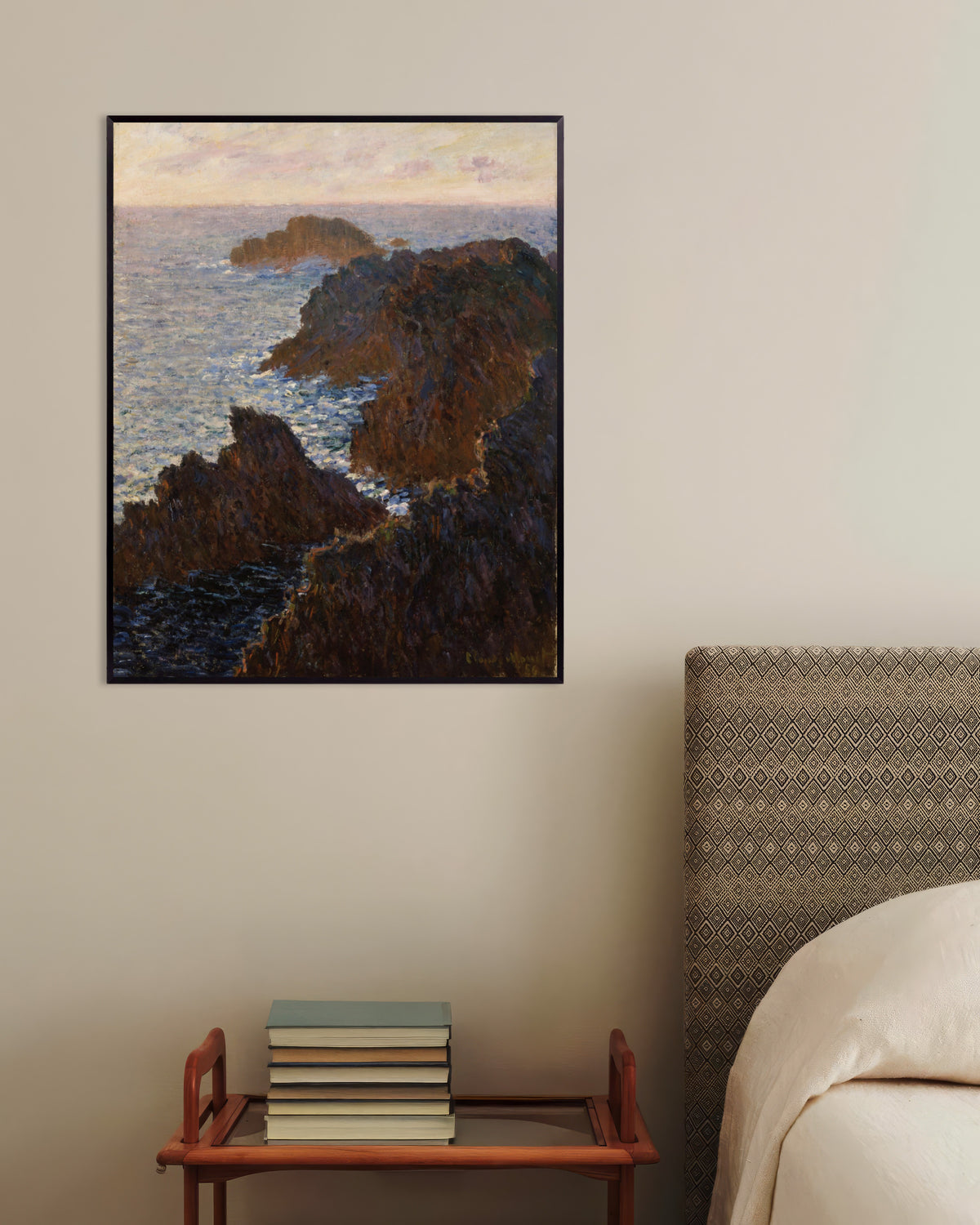 Poster Klippor på Belle-Île, Port-Domois (1886) av Claude Monet med metallram