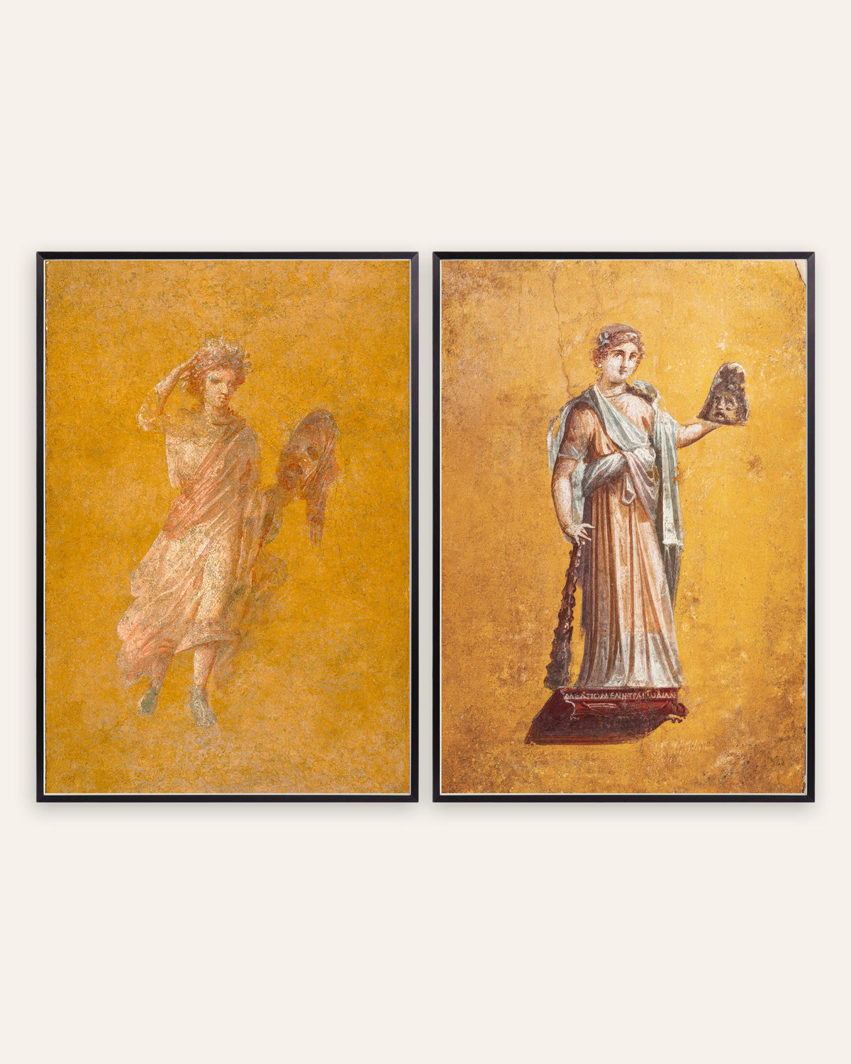 Romerska freskoposters, set med 2: Melpomene, tragedins musa, i svarta metallramar