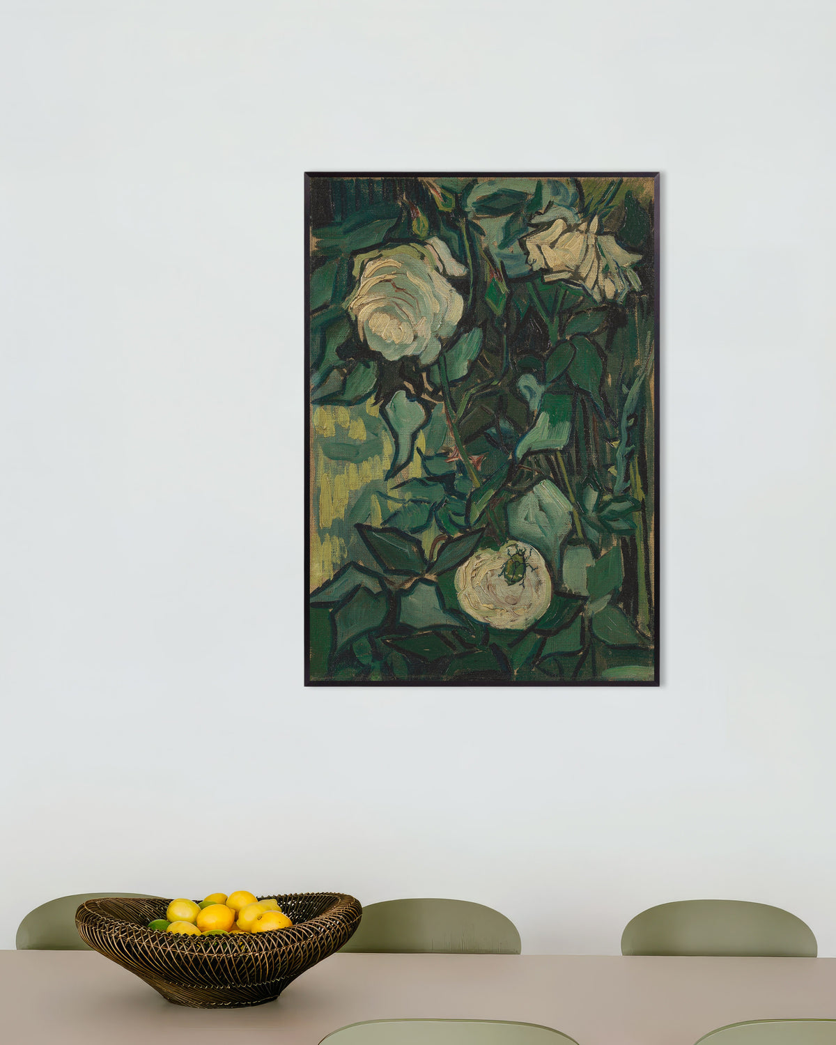 Poster med Rosbuske med en skalbagge (1889) av Vincent van Gogh, med metallram