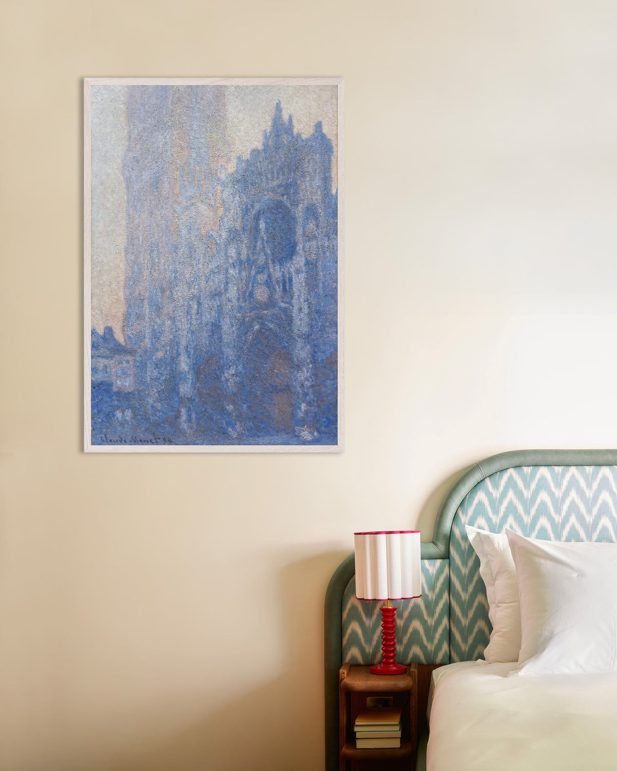 Poster Katedralen i Rouen, portalen och Tour d'Albane, morgonljus (1894) av Claude Monet med vit träram