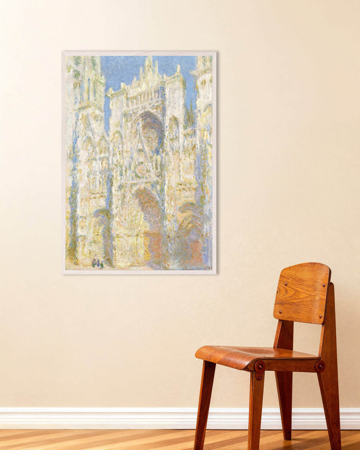Poster Katedralen i Rouen, västfasaden i solljus (1894) av Claude Monet med vit träram