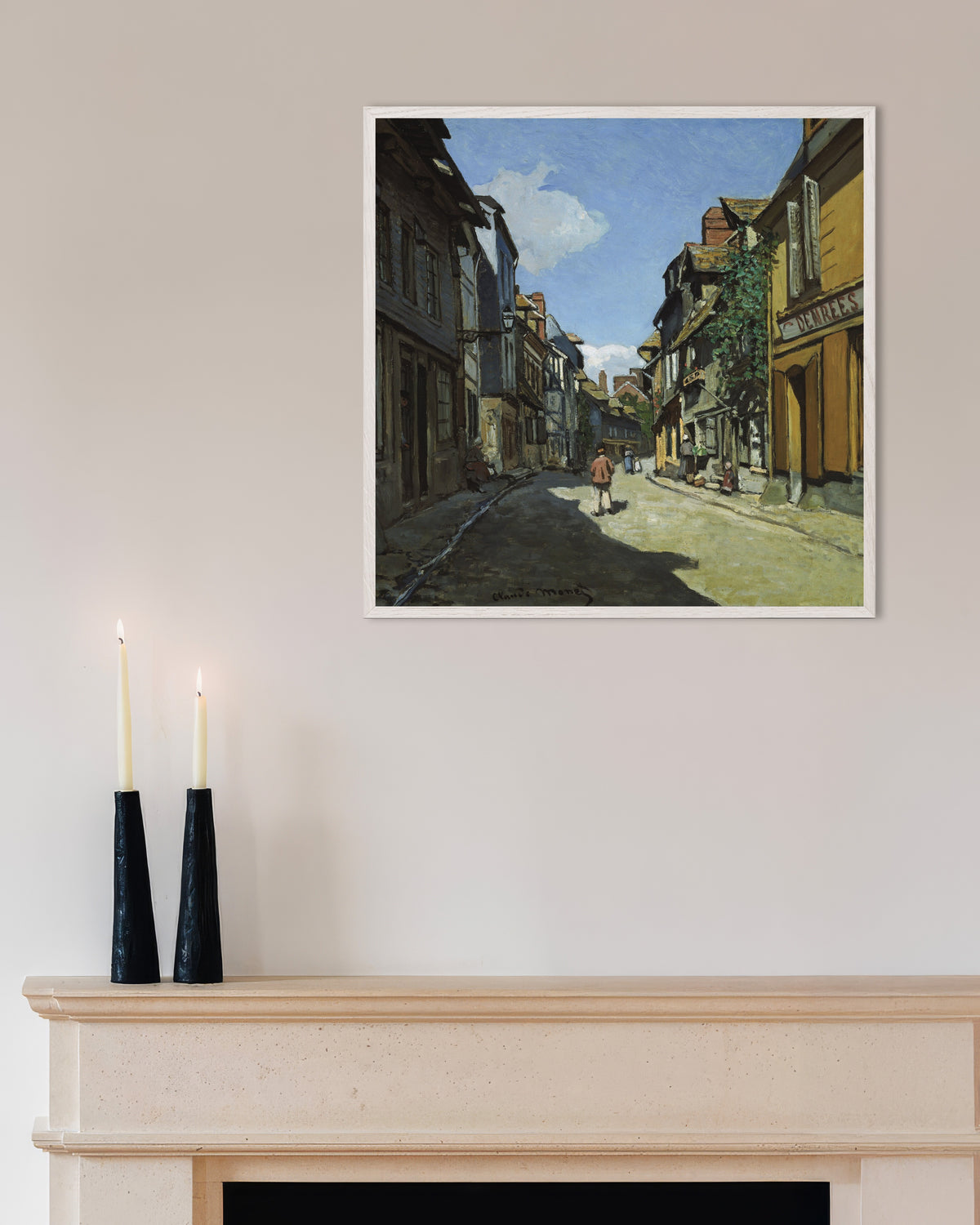 Poster Rue de la Bavole i Honfleur (1864) av Claude Monet med vit träram