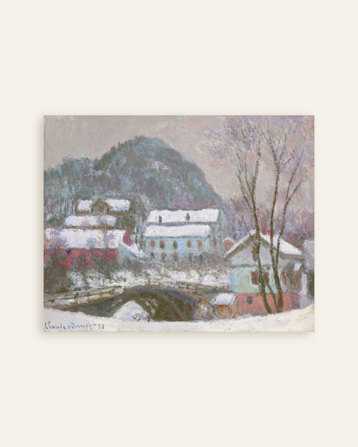 Poster Sandvika, Norge, snöeffekt (1895) av Claude Monet, miniatyr