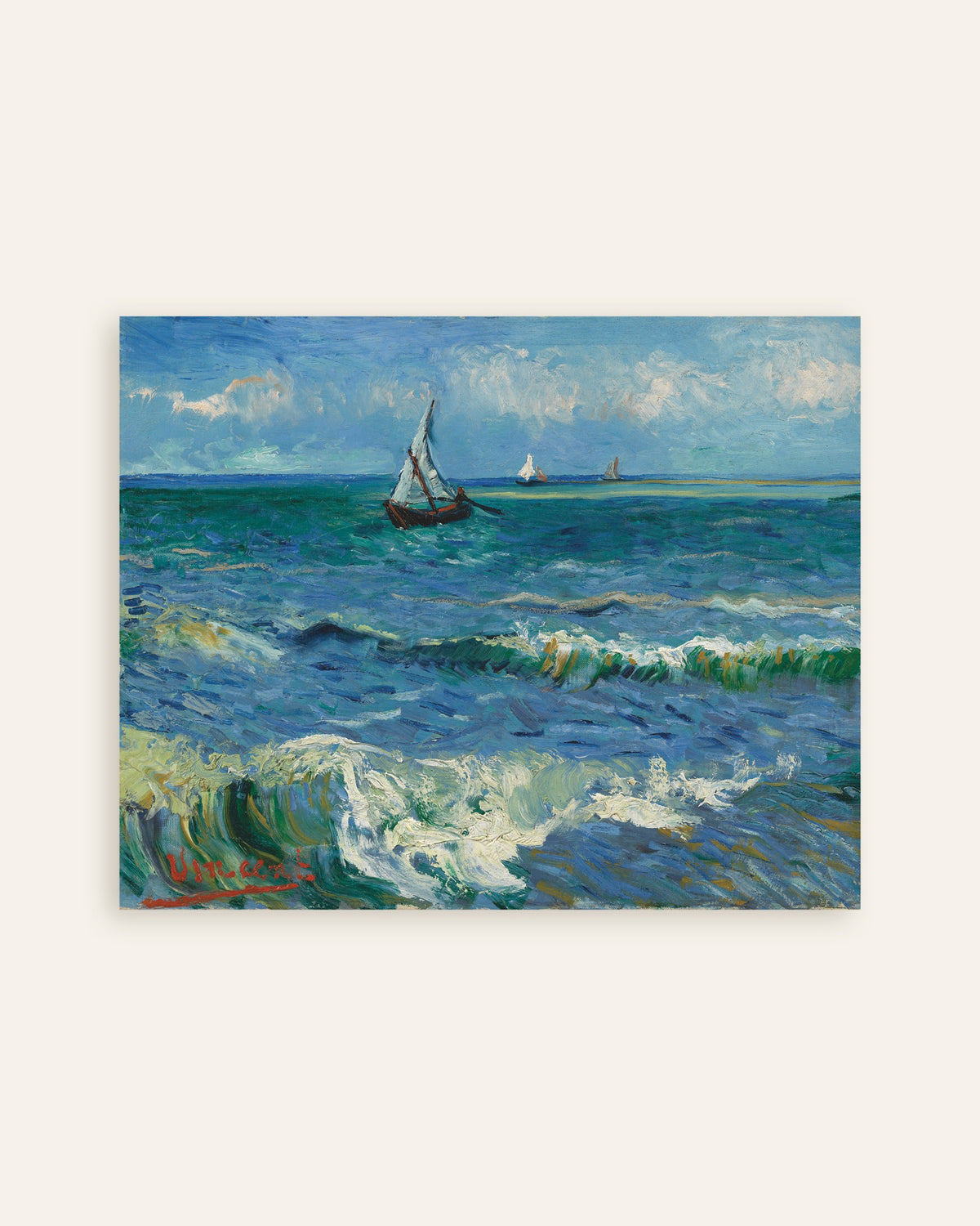 Miniatyrbild av en poster med Havslandskap nära Les Saintes-Maries-de-la-Mer (1888) av Vincent van Gogh