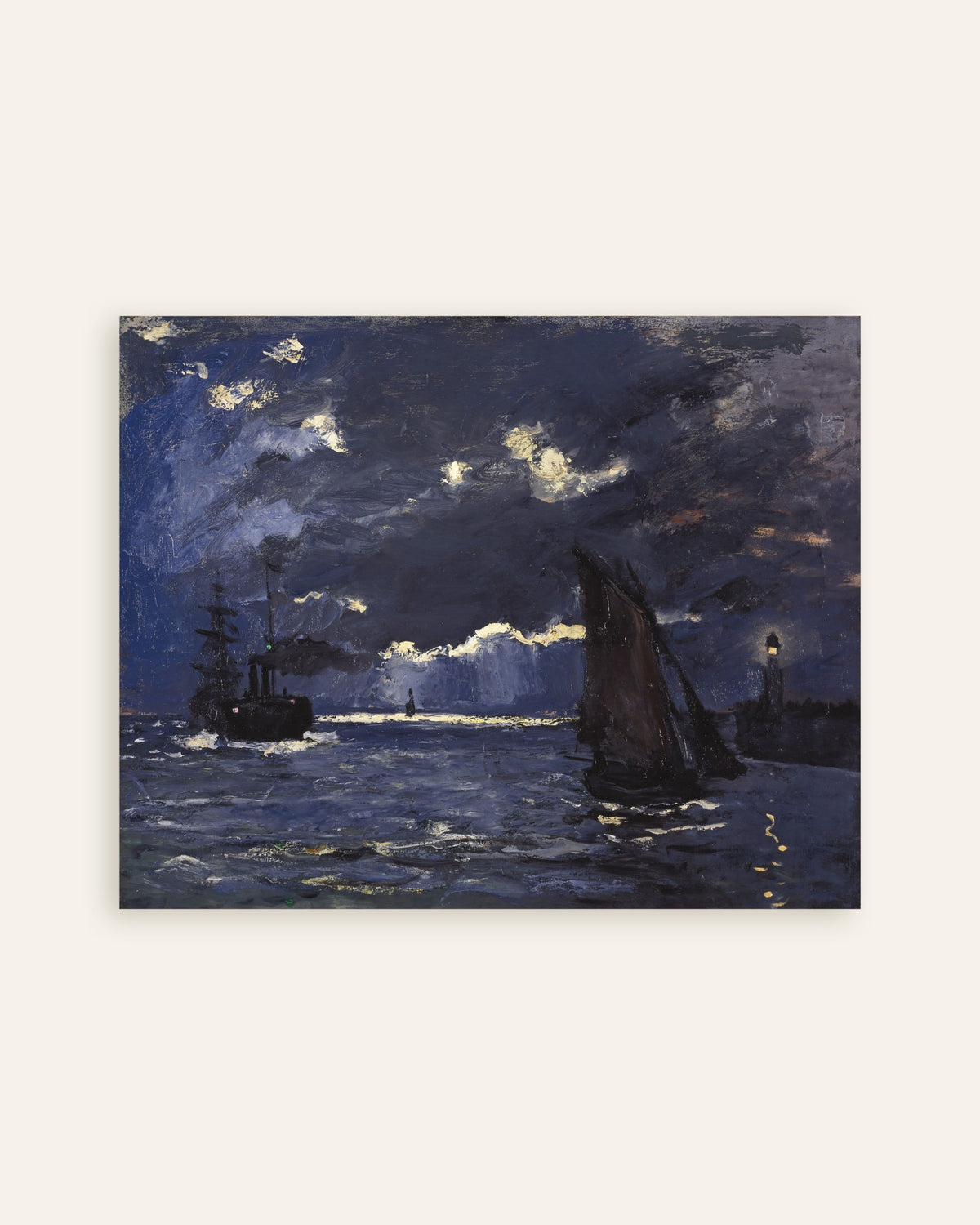 Poster Marin, fartyg i månsken (1864) av Claude Monet, miniatyr