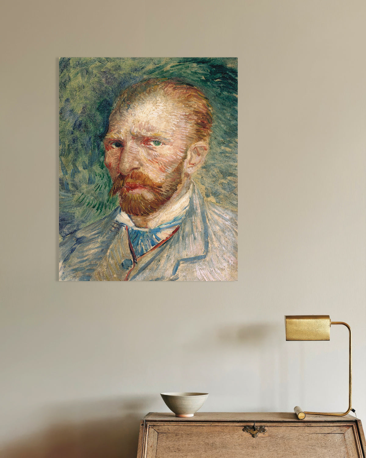 Poster med Självporträtt mot grön bakgrund (1886) av Vincent van Gogh