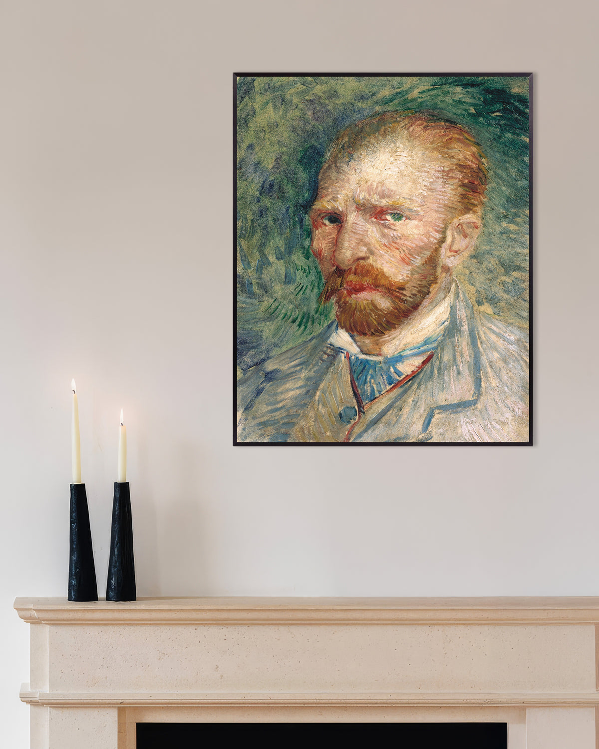 Poster med Självporträtt mot grön bakgrund (1886) av Vincent van Gogh, med metallram