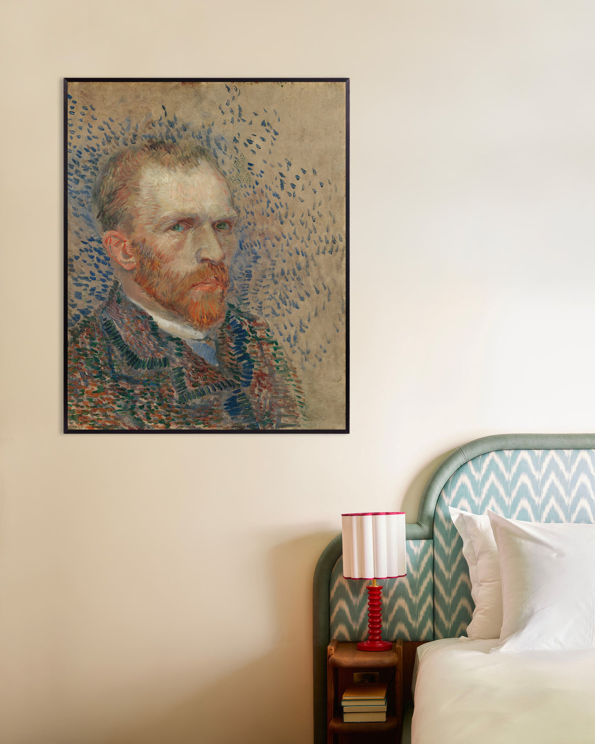 Poster av Självporträtt med blå streck (1887) av Vincent van Gogh, med metallram